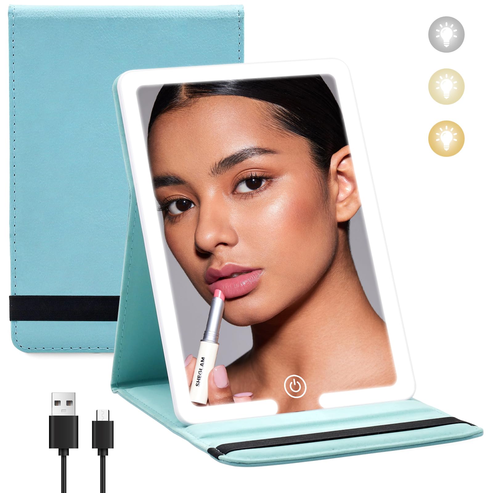 LED Travel Makeup Mirror with Dimmable Touch Screen - Portable Folding Vanity Mirror with 3 Lighting Modes & Rechargeable Battery | Perfect for Travel, Home Beauty Routine & Hotel Makeup Application