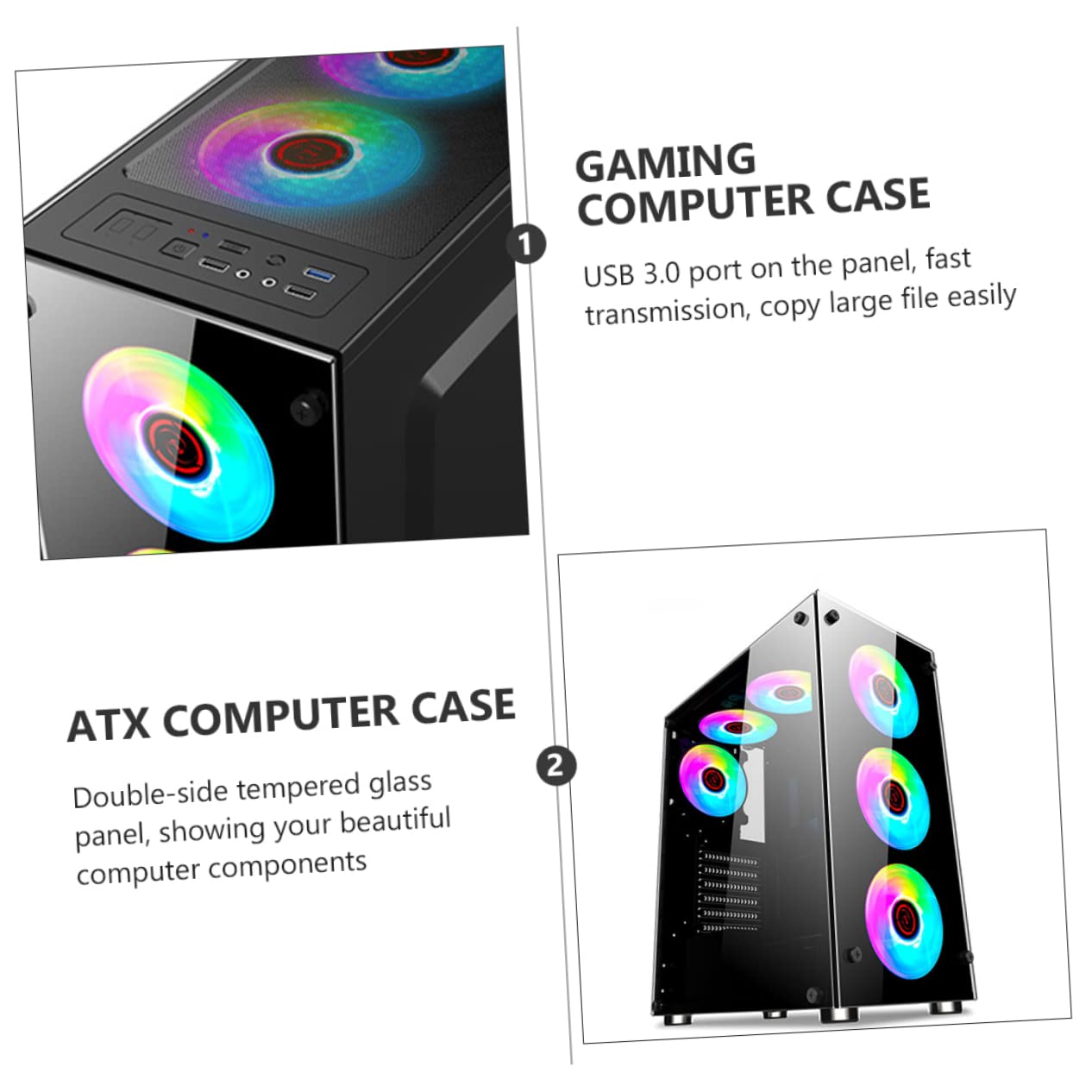 Mikikit Computer Case - High Performance PC Chassis for Home & Gaming - Durable ATX Mid Tower Case with Tempered Glass & RGB Lighting - Perfect for Gaming Rigs, Workstations, and Internet Cafes