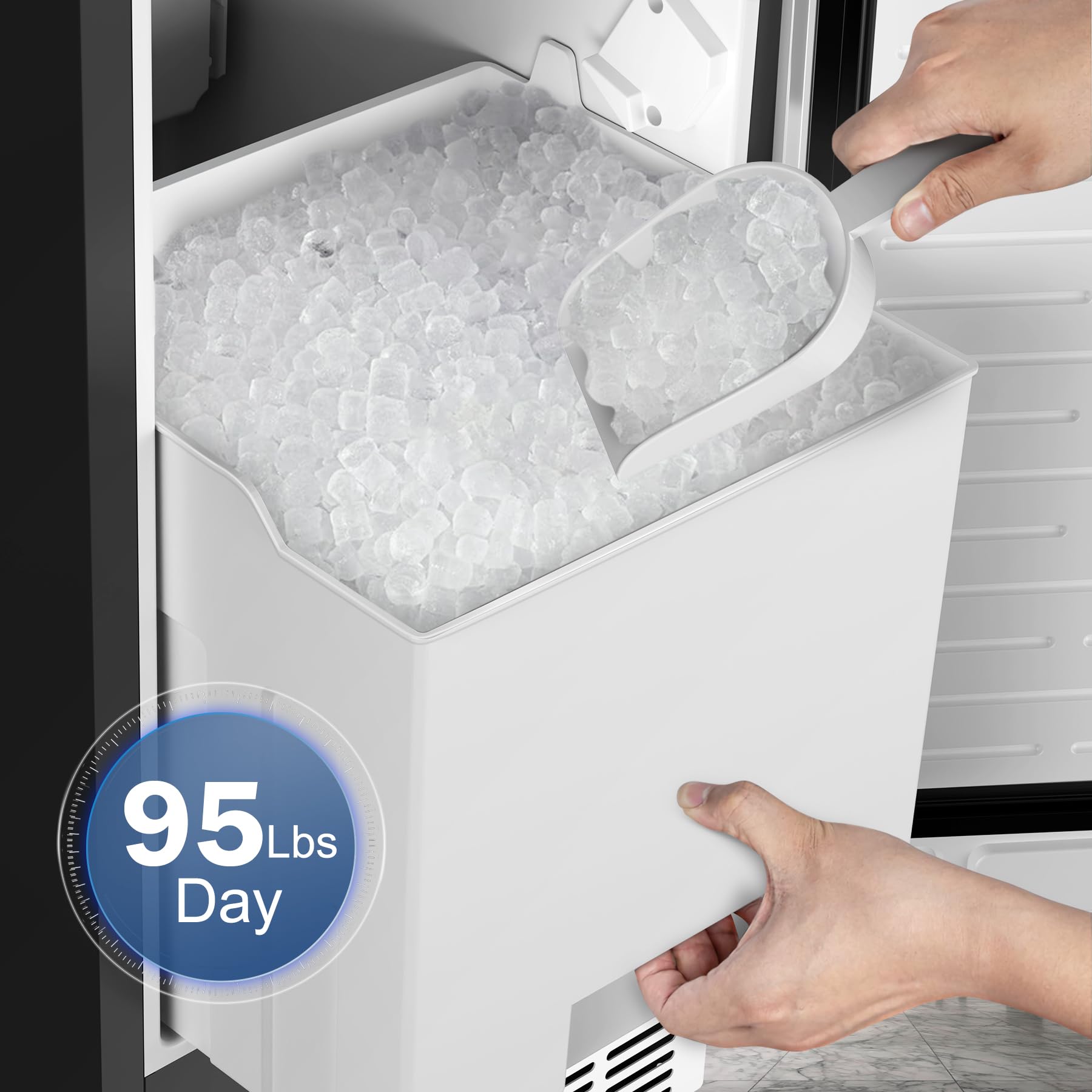Under Counter Ice Maker Machine - 95Lbs/Day Capacity with 35Lbs Storage Bin, Makes 40 Ice Cubes in 10 Minutes, Reversible Door - Built-in Commercial & Home Use for Bars, Restaurants, Offices, and Parties