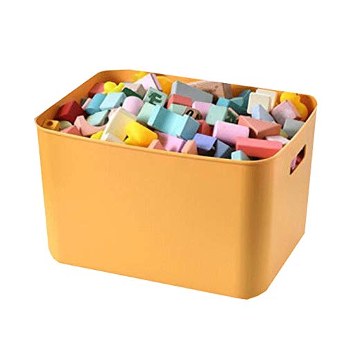 FEIMENGALL Plastic Storage Box with Lid - 31.7x23.7x20.6cm Large Capacity Organizer for Bathroom, Kitchen, Office, Desktop, Cosmetics, Snacks & Mask Storage (Yellow) - Perfect for Home Organization & Clutter Control