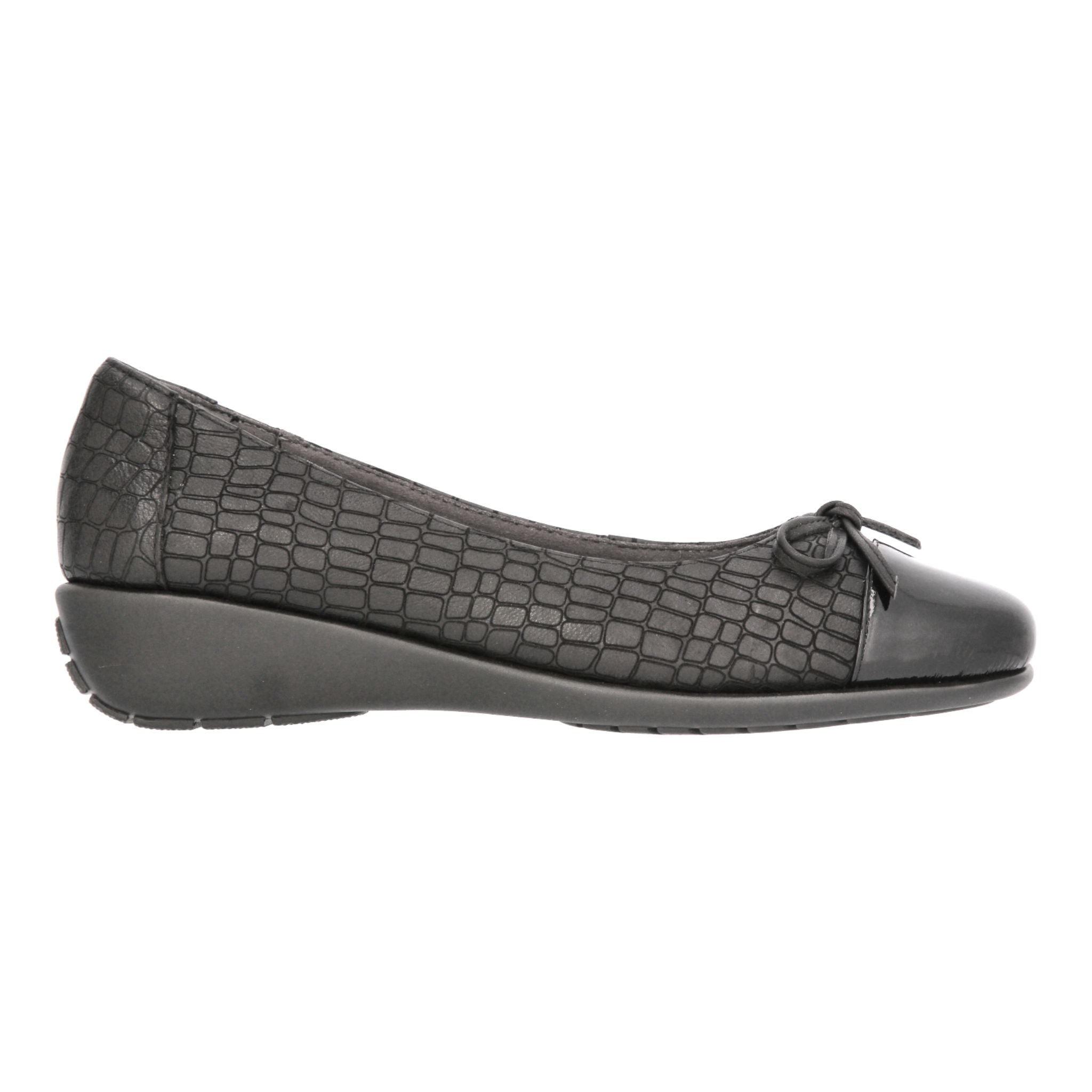 Barani Black Leather Pumps with Micro Wedge Heel & Fixed Ribbon - Elegant Women's Dress Shoes for Office, Wedding & Party Occasions