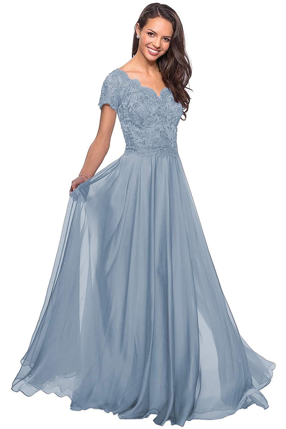 Elegant Lace Applique Mother of The Bride Dress - Long Formal Evening Gown for Wedding, Special Occasions & Black Tie Events - Perfect for Wedding Ceremonies, Receptions & Formal Parties