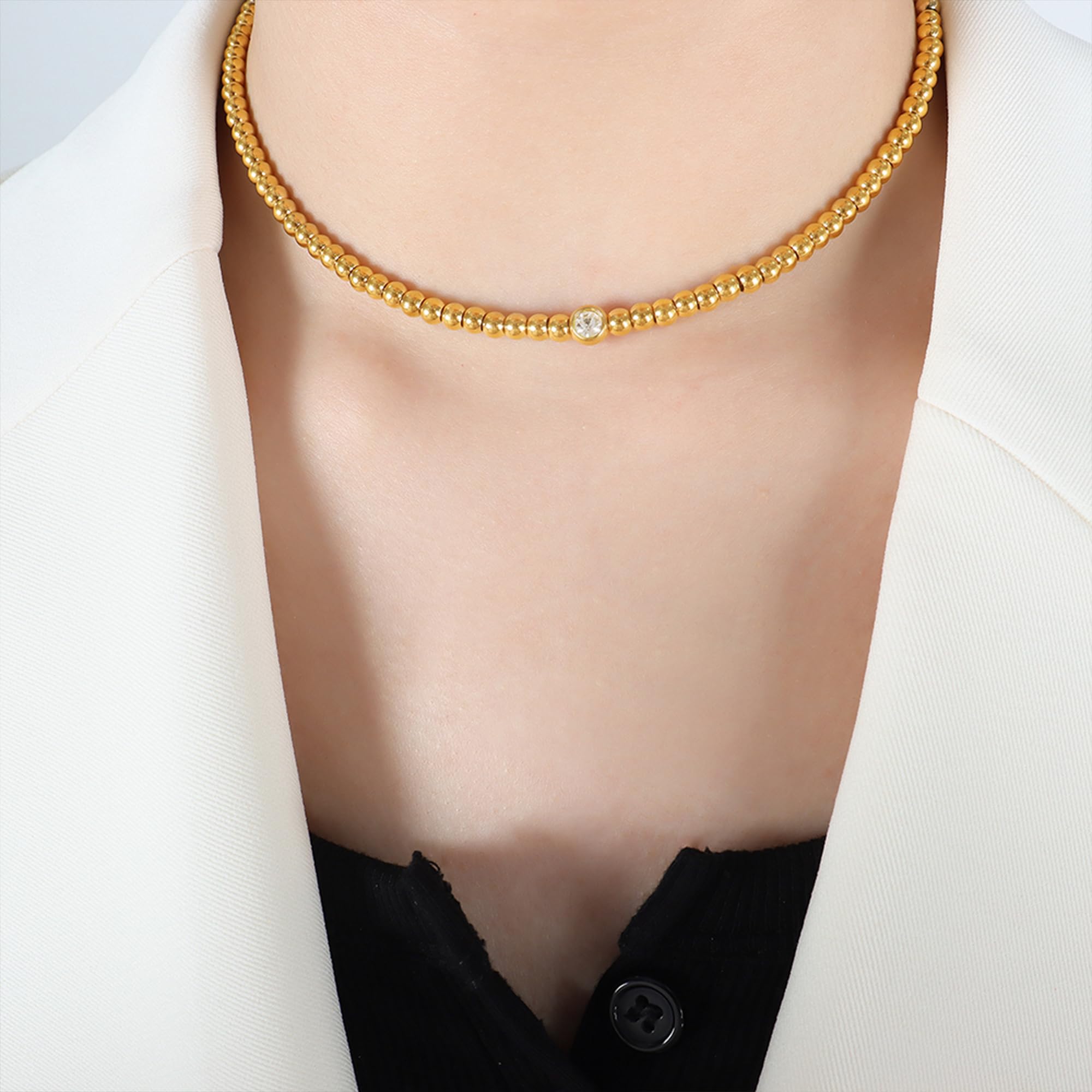 18K Gold Plated Adjustable Link Choker Necklace for Women - Elegant Prom Jewelry Gift for Weddings, Parties & Special Occasions