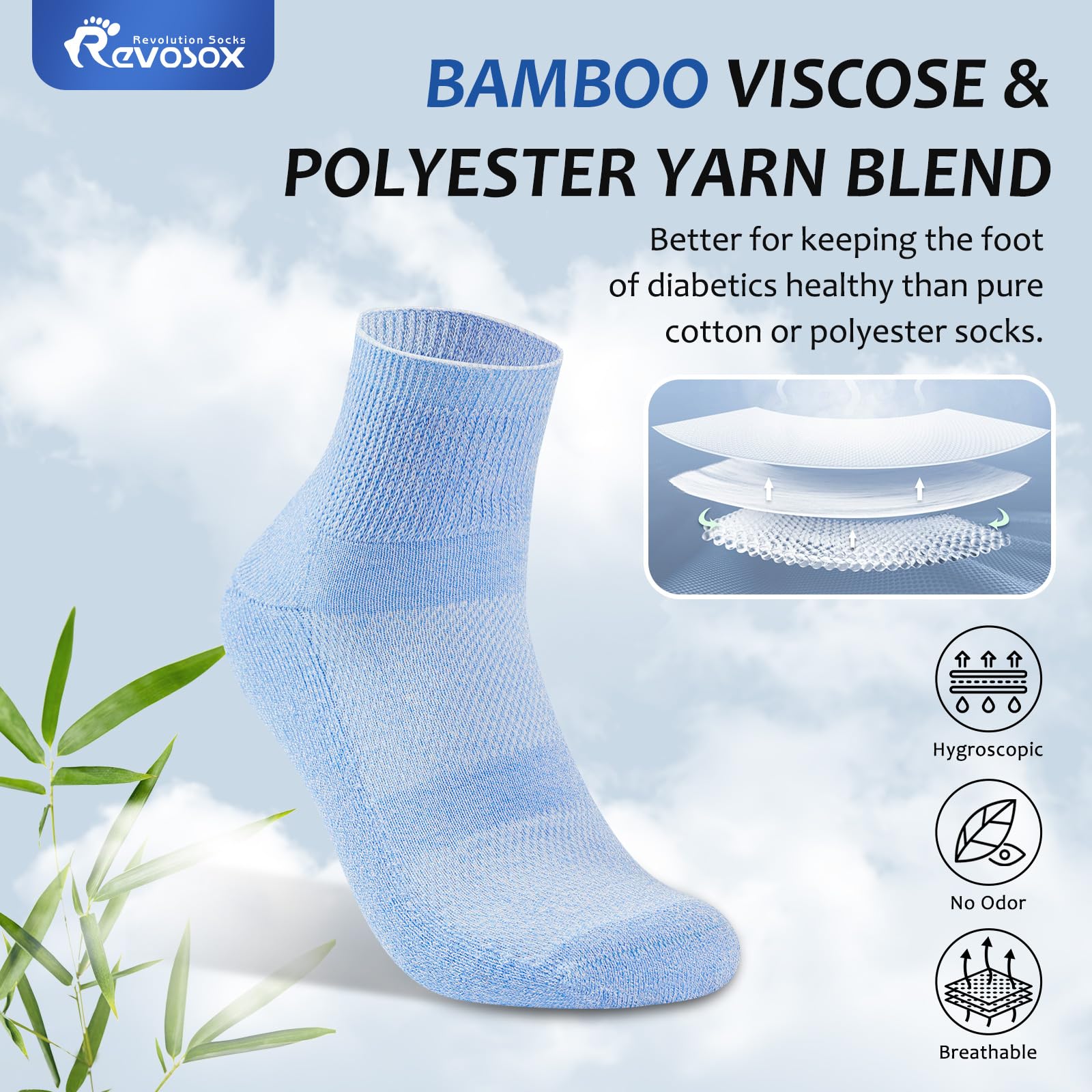 **5 Pairs Bamboo Diabetic Socks for Men & Women - Non-Binding Ankle Socks for Circulation & Comfort (Medium Size) - Ideal for Daily Wear, Travel & Diabetic Foot Care**