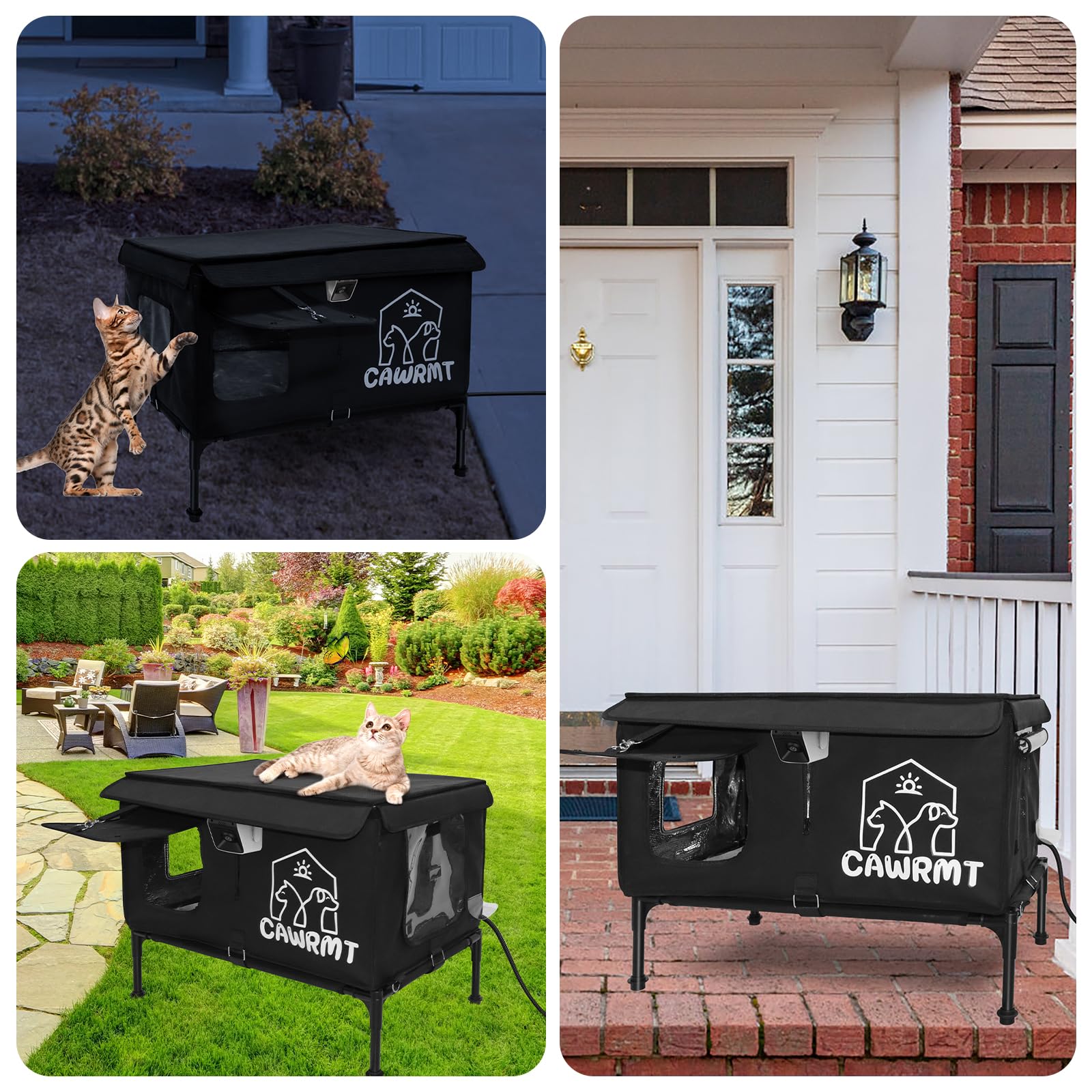 **Heated Outdoor Cat House for Winter - Insulated Waterproof Shelter with Smart Camera - Warm Home for Stray & Barn Cats (Black, 21.3