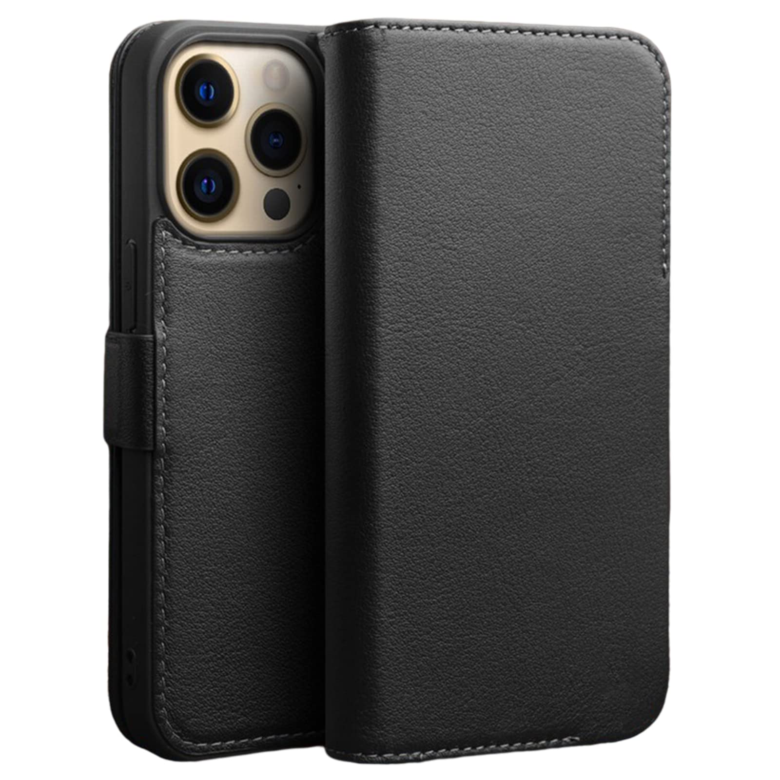 Premium Genuine Leather Wallet Case for iPhone 13 Pro Max/13 Pro/13/13 Mini - RFID Blocking Card Slots, Magnetic Closure & Kickstand (Black, 6.1