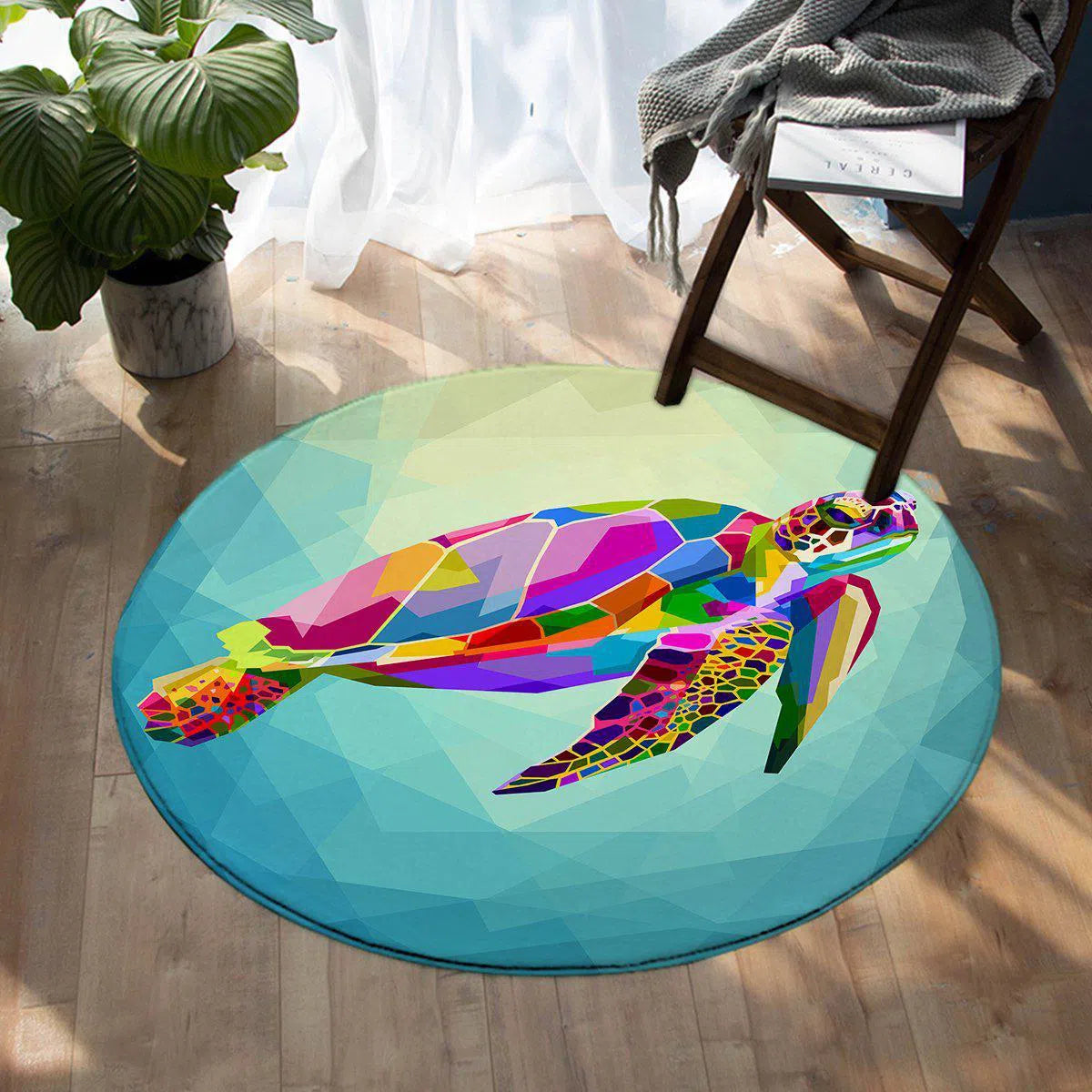 Handmade Maui Sea Turtle Round Area Rug - Non-Slip Soft Boho Coastal Decor for Living Room, Bedroom, Nursery | Perfect for Beach House & Tropical Home Decor
