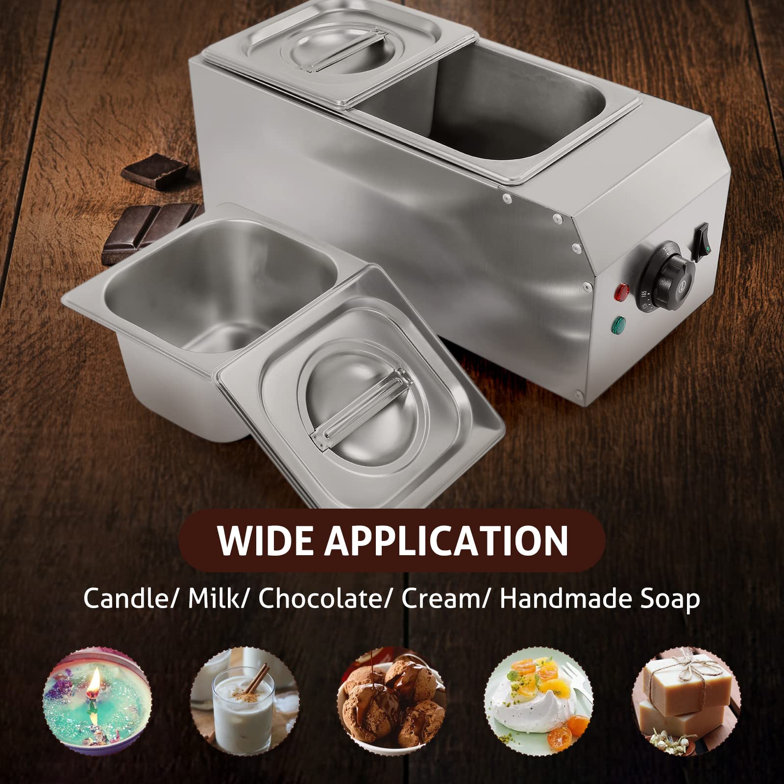 Commercial Chocolate Melting Pot - 2 Tanks 9lbs Stainless Steel Chocolate Tempering Machine for Home, Bakery & Candy Making - Perfect for Melting, Dipping & Molding Chocolate Treats