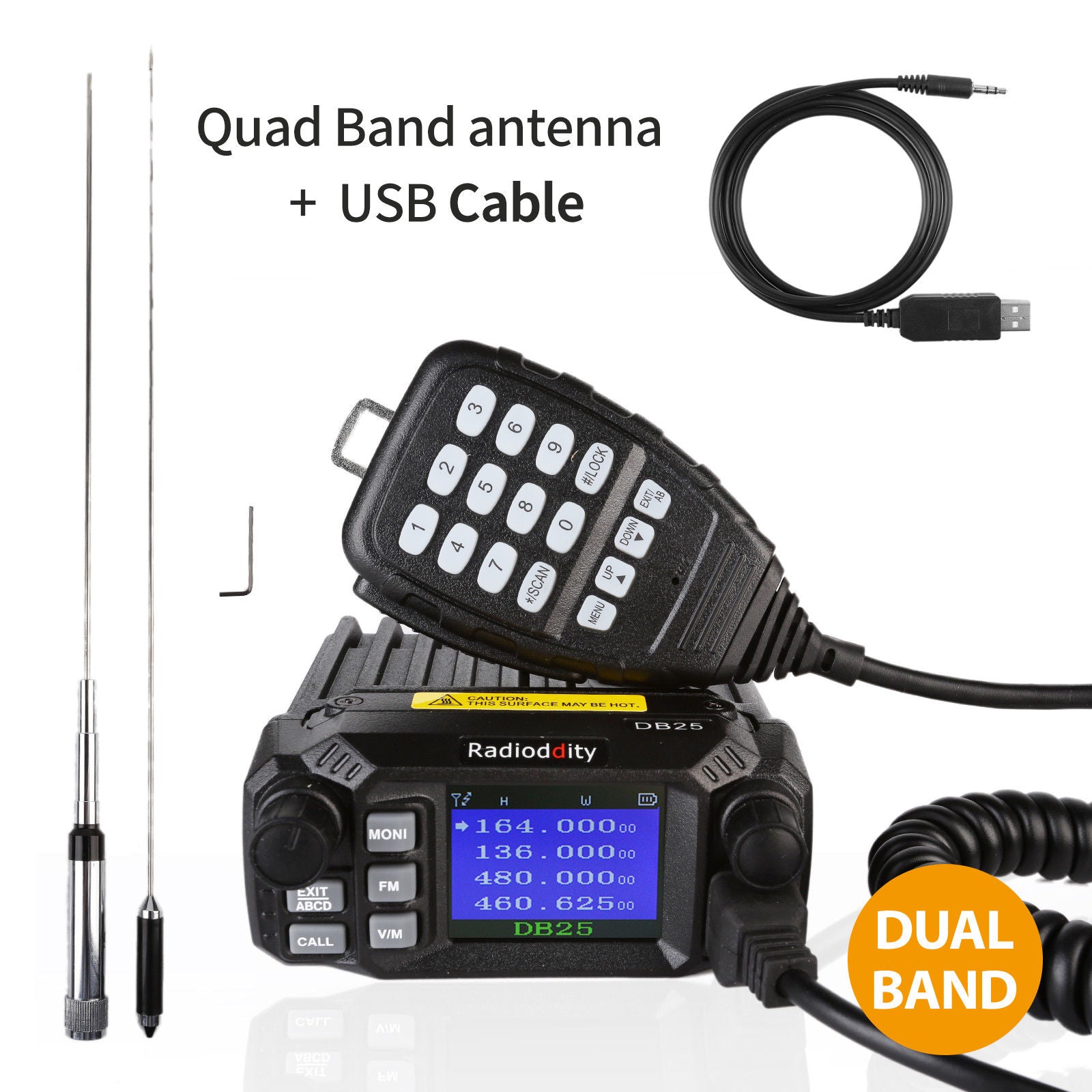 DB25 Pro Dual Band Quad Standby Mini Mobile Radio with 50W High Power Antenna & Cable - Perfect for Emergency Communication, Ham Radio & Off-Road Adventures