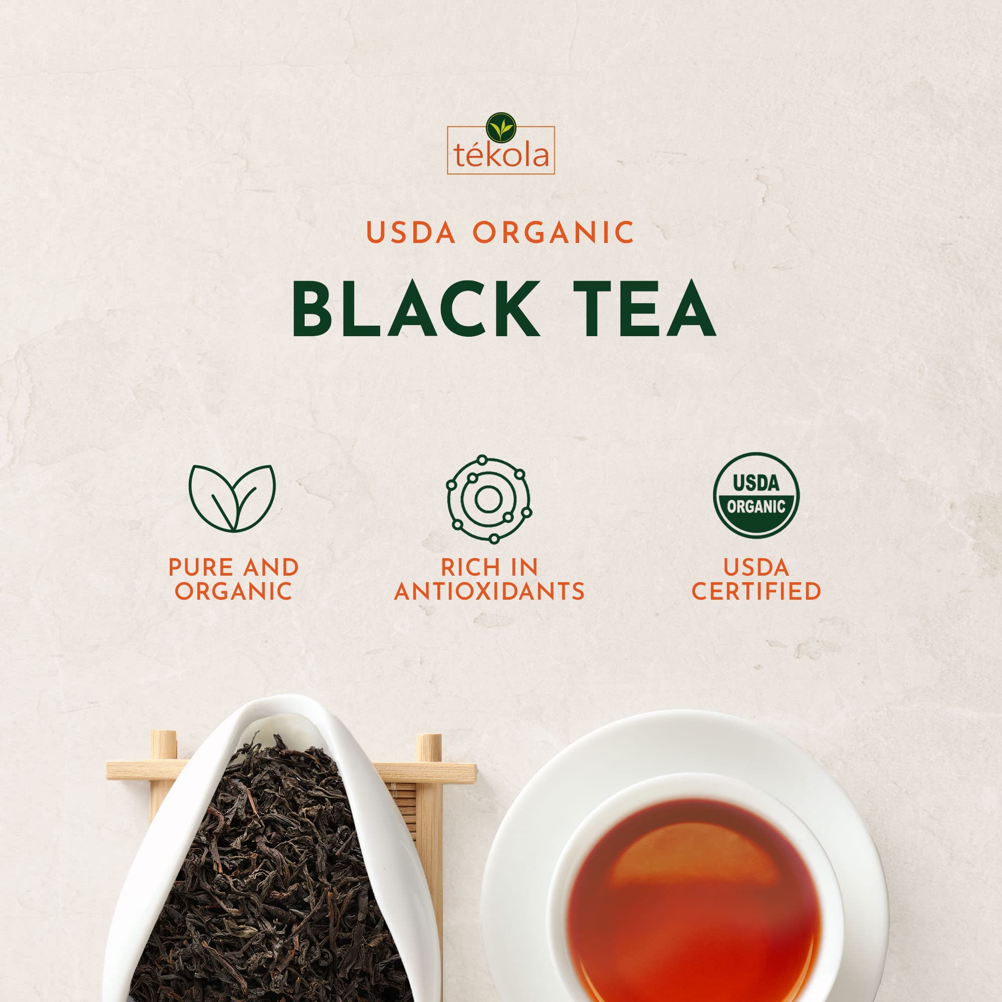 Tekola Tea Co. Organic Black Tea Loose Leaf - Premium Ceylon Blend, Robust Flavor, 16oz | USDA Certified Organic, Antioxidant-Rich | Perfect for Morning Boost & Afternoon Relaxation