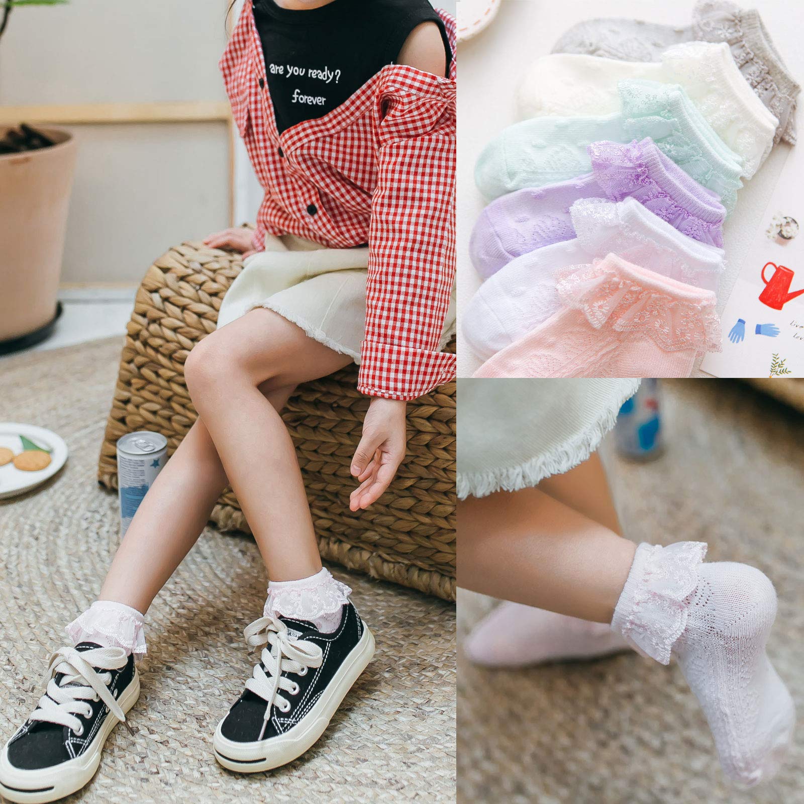Baby Girl Lace Socks - Double Eyelet Ruffle Frilly Socks for Newborns & Toddlers | Soft Cotton Gift Set for Special Occasions & Photo Shoots