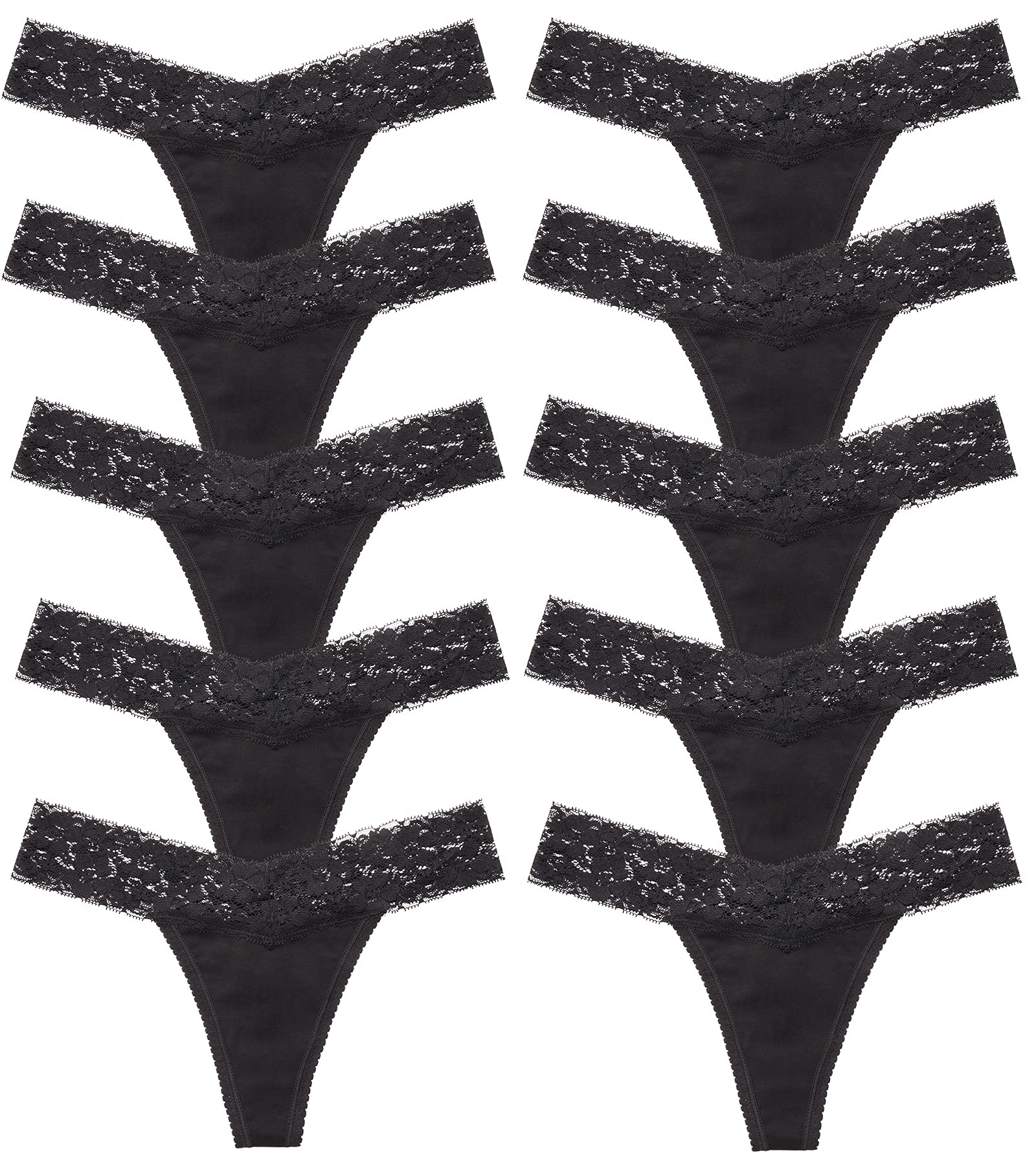CULAYII Women's Cotton Thong Underwear 5-Pack - Lace Trim Sexy Breathable Bikini Panties Soft Stretch T-Back Hollow Out Design for Daily Wear & Intimate Moments