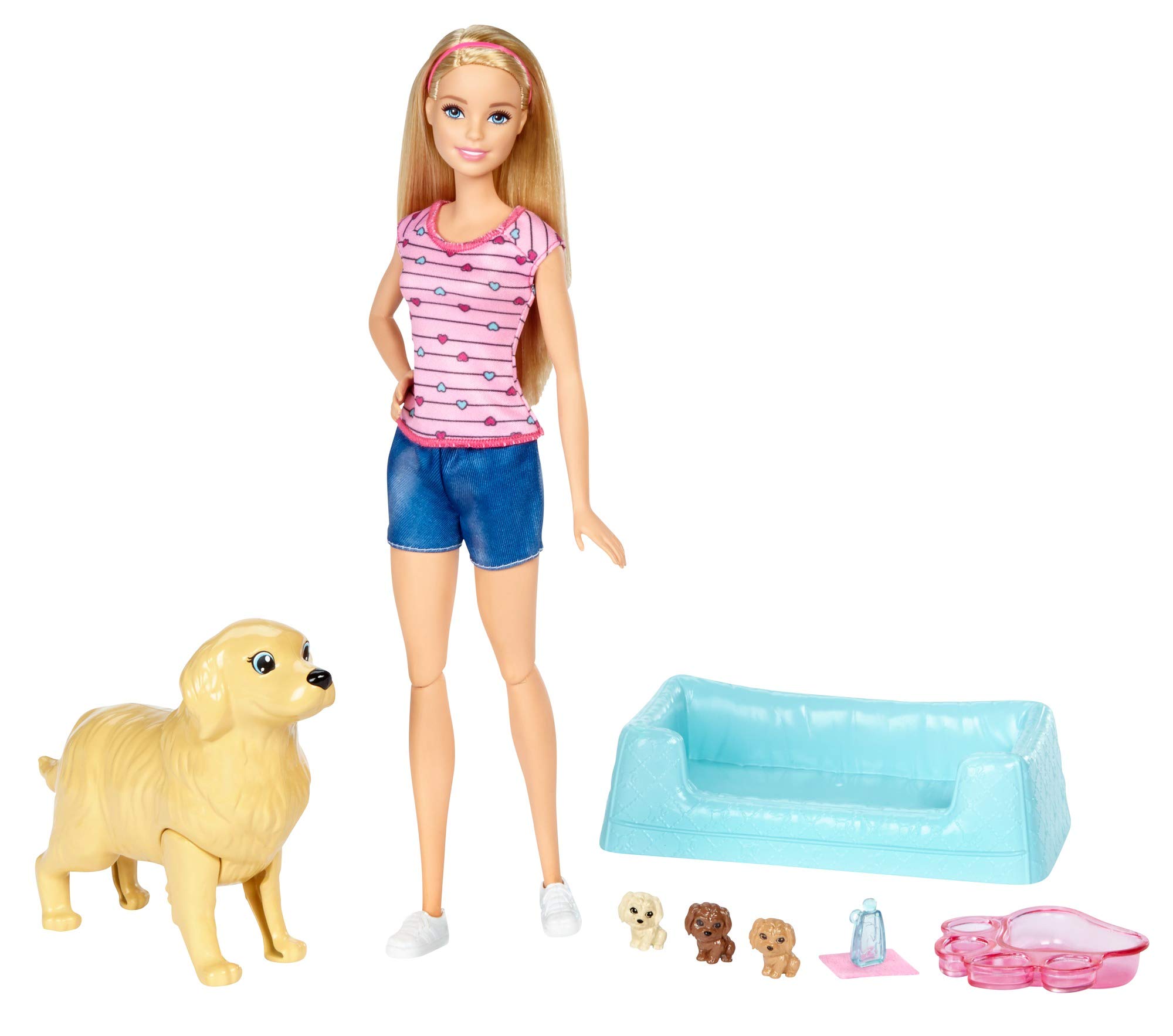 Barbie Newborn Pups Doll with 3 Adorable Pet Puppies - Interactive Playset for Kids Ages 3+ | Perfect for Pretend Play, Gift Giving & Collecting (Pink/White) | Birthday, Christmas & Playdate Fun