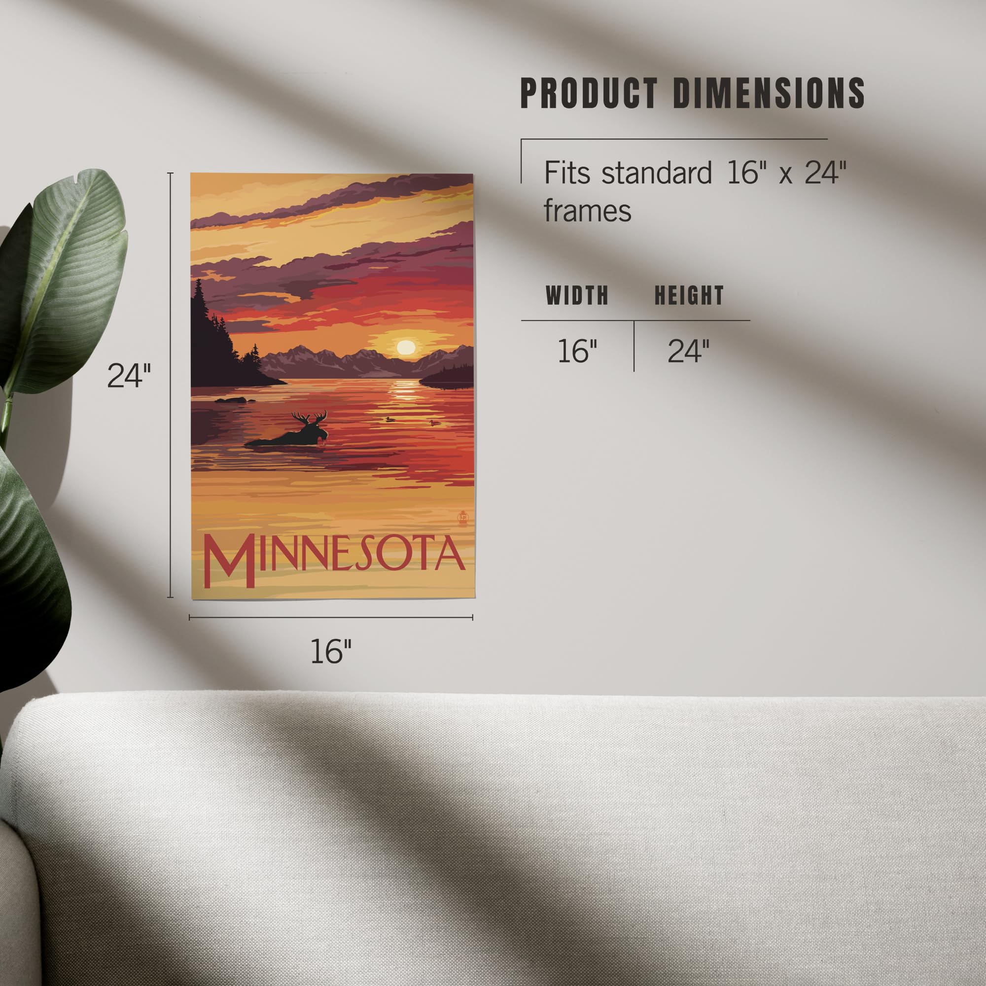Lantern Press 16x24 Inch Giclee Art Print - Minnesota Moose Swimming in Lake Wildlife Wall Decor | Perfect for Living Room, Bedroom & Cabin Decor