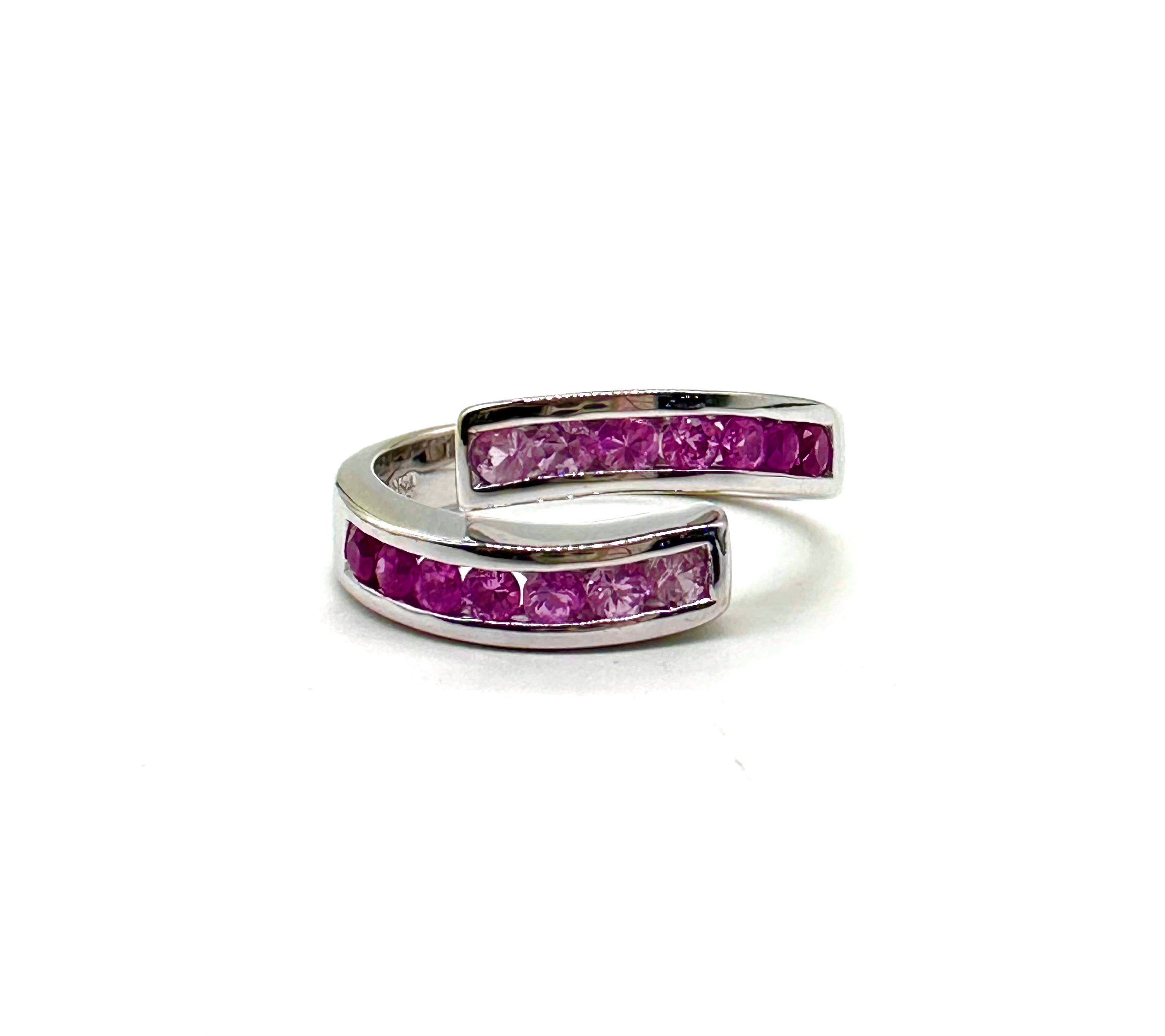 Pink Sapphire Ombre Bypass Band Ring - Elegant Gradient Gemstone Jewelry for Women | Perfect for Weddings, Anniversaries & Special Occasions