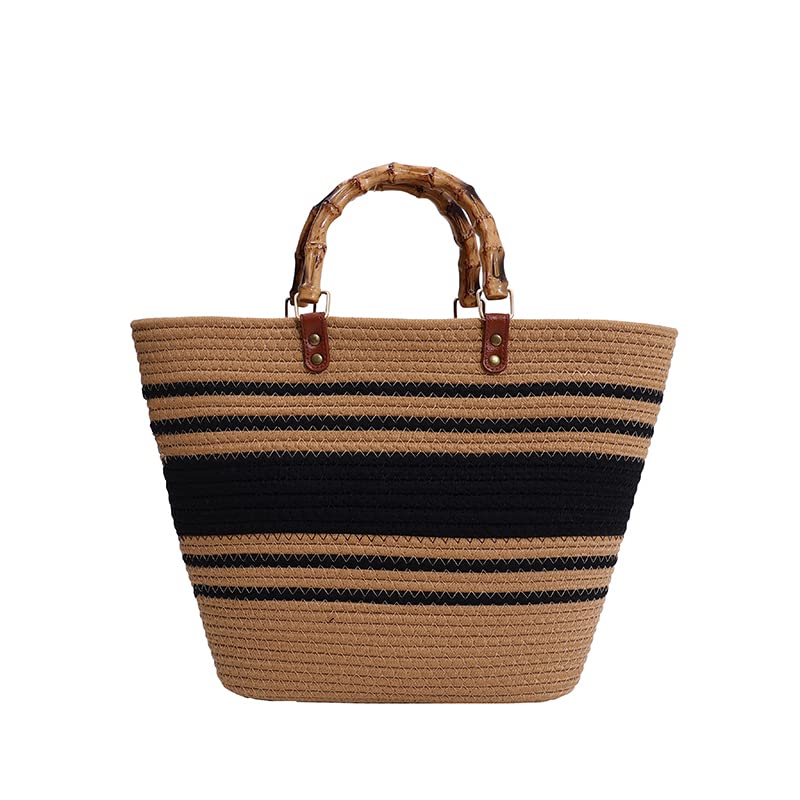 Straw Beach Tote Bag for Women - Eco-Friendly Woven Handbag with Bamboo Handles - Perfect for Summer Vacation, Pool Party & Beach Accessories
