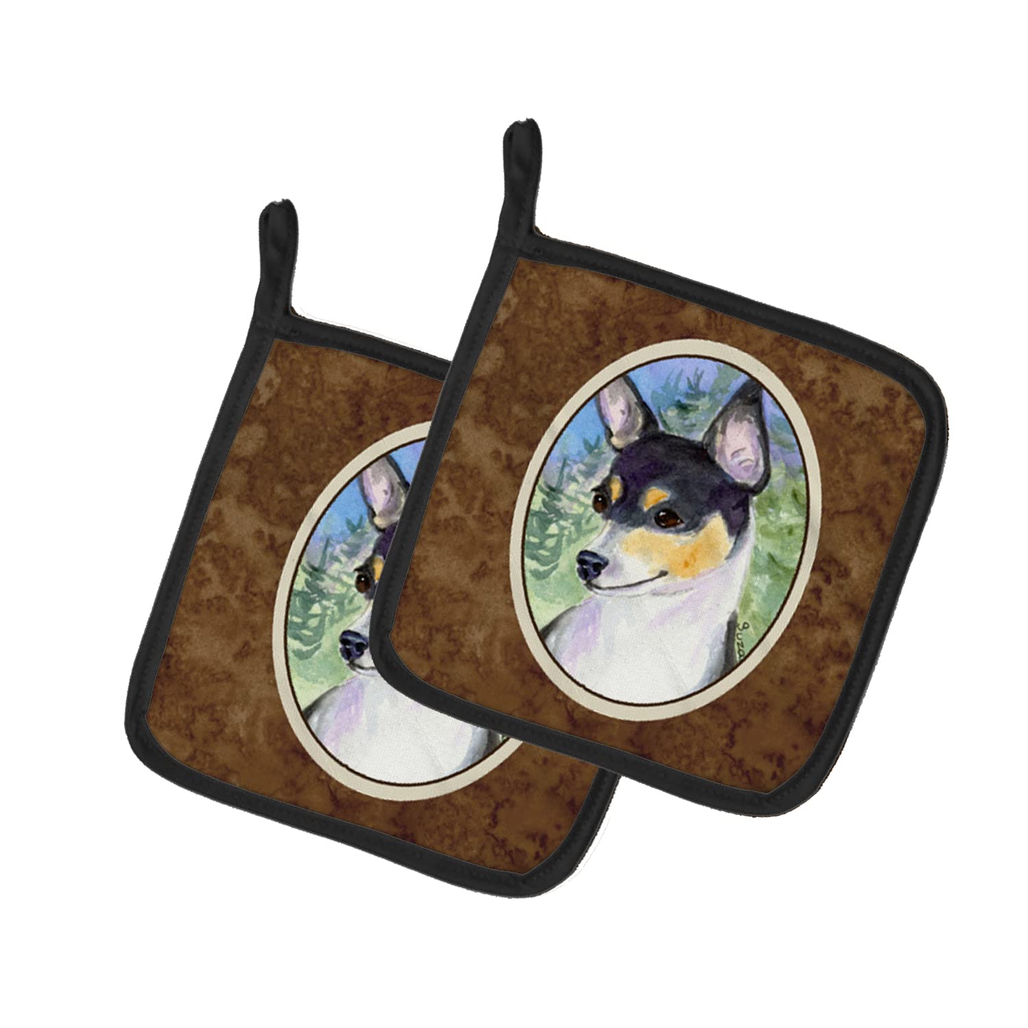 Rat Terrier Pot Holders Set - Heat Resistant Kitchen Oven Mitts for Cooking, Baking & BBQ - 7.5 x 7.5 Inch - Perfect for Hot Pans, Grilling & Holiday Baking Gifts