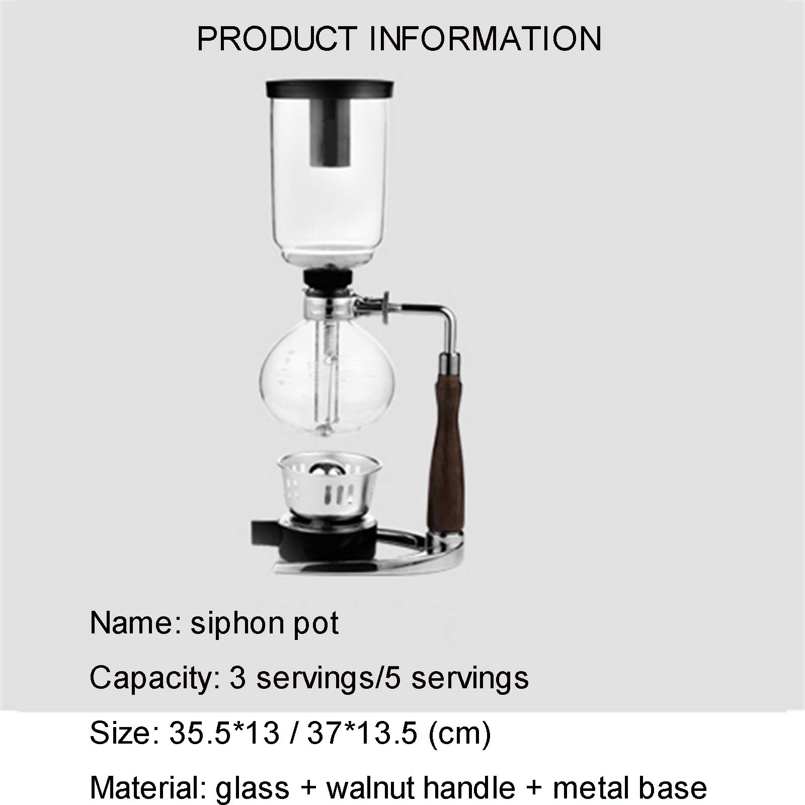 Premium Syphon Vacuum Coffee Maker - 3-5 Cup Handcrafted Glass Coffee Brewer with Heat-Resistant Borosilicate Glass - Perfect for Home Brewing, Specialty Coffee Shops & Gift Giving