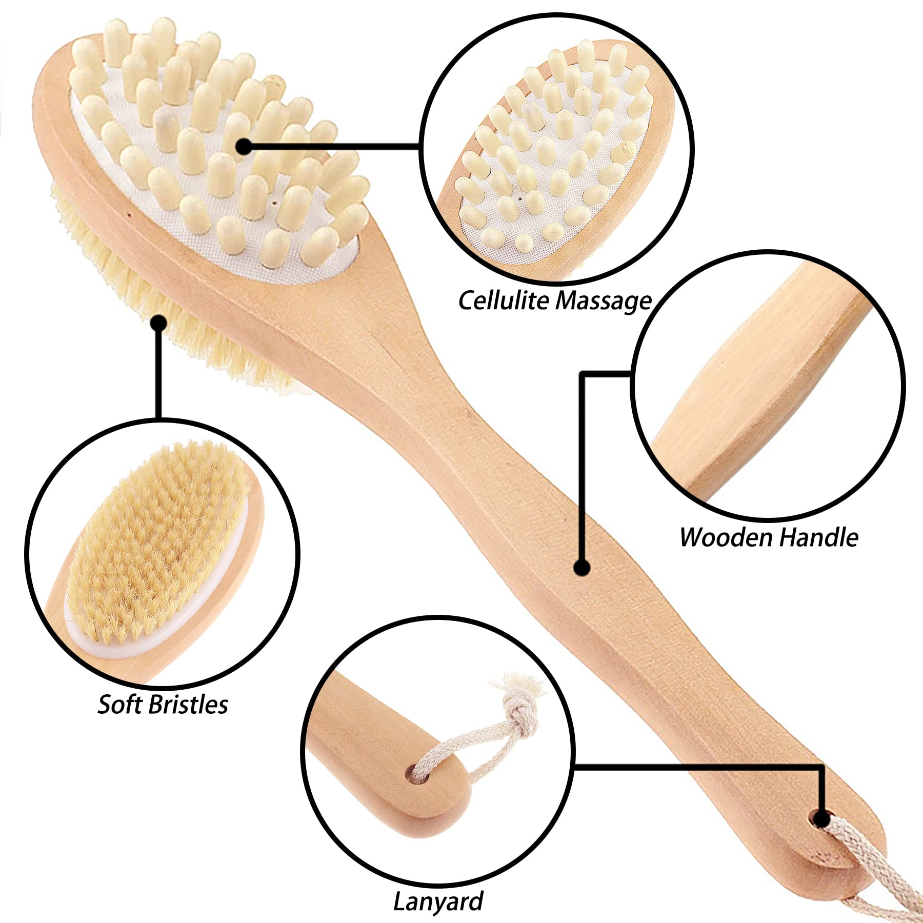 PTZMZB Dry Brushing Body Brush with Long Handle - Exfoliating Brush for Cellulite & Lymphatic Drainage - Body Scrubber & Massager for Skin Care - Improves Circulation & Detoxification - Perfect for Shower, Spa & Home Use (1 Piece)