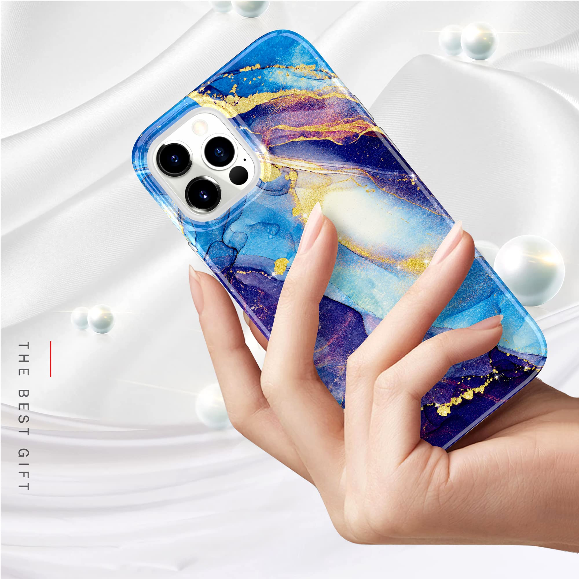 BAISRKE iPhone 13 Pro Max Case 6.7 inch (2021) - Sparkle Glitter Marble Design, Shockproof Flexible TPU Bumper Cover for Women (Blue Glitter) | Perfect for Everyday Use, Office & Party Protection