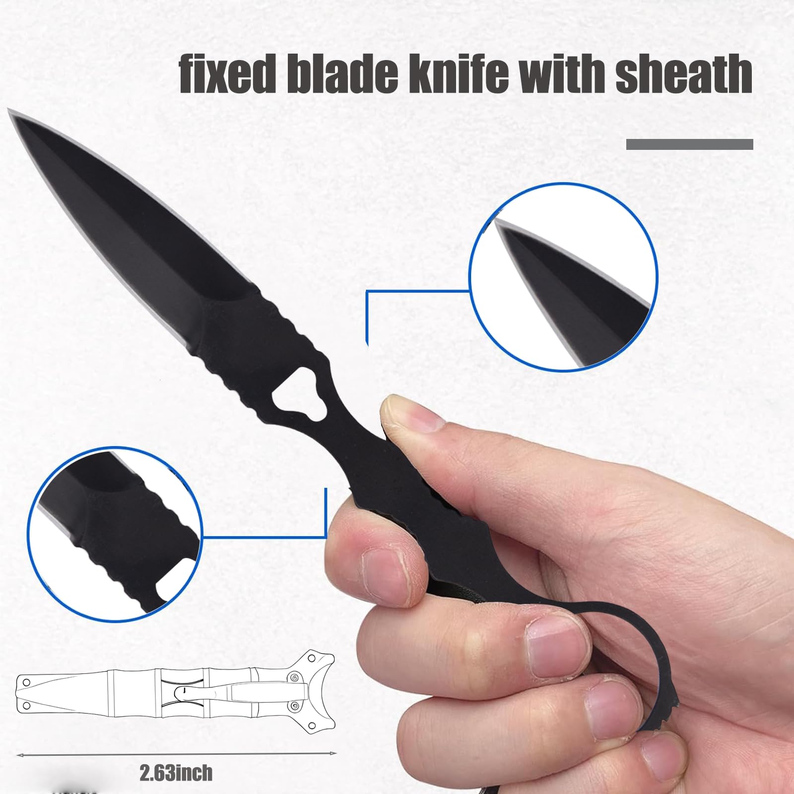 440C Stainless Steel Fixed Blade Knife with Kydex Sheath - Portable Camping & Outdoor Survival Knife (Black) - Perfect for Hunting, Bushcraft, and Emergency Preparedness