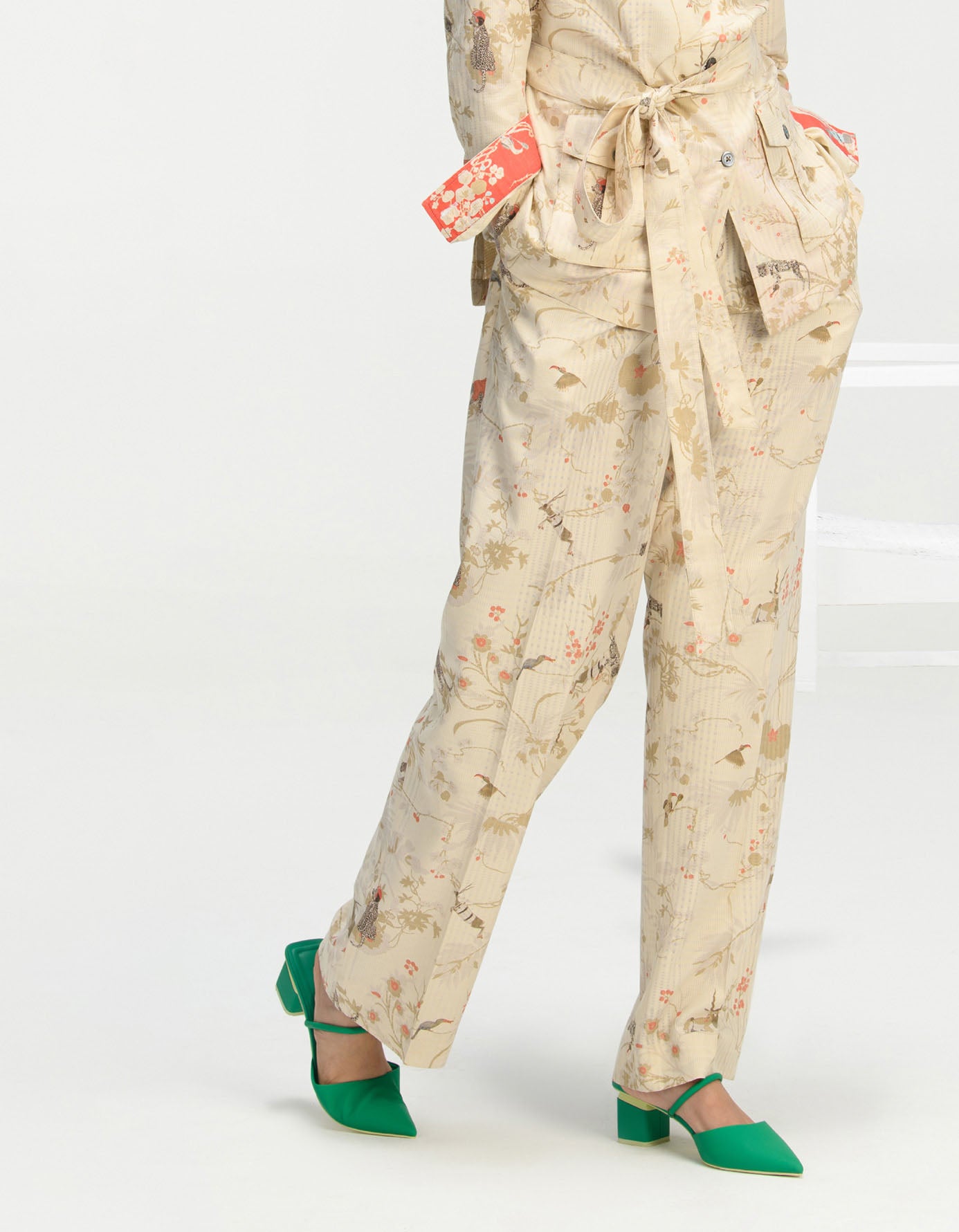 Single Pleated Trousers for Women - Cotton Silk Blend Checkered Ivory Pants | Office Wear & Casual Chic Outfits