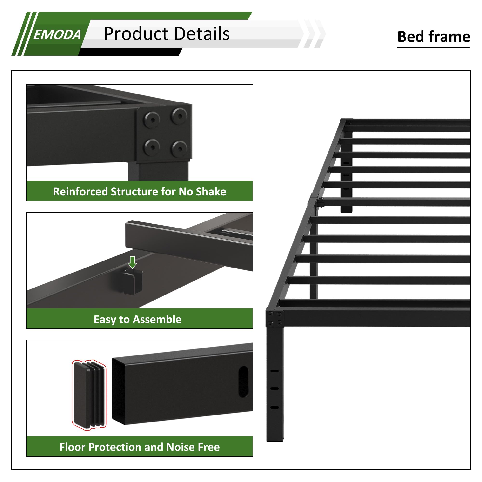 EMODA 18 Inch Heavy Duty California King Bed Frame - Tall Metal Platform with Large Storage Space, No Box Spring Needed, Noise Free, Black - Perfect for Master Bedrooms & Guest Rooms