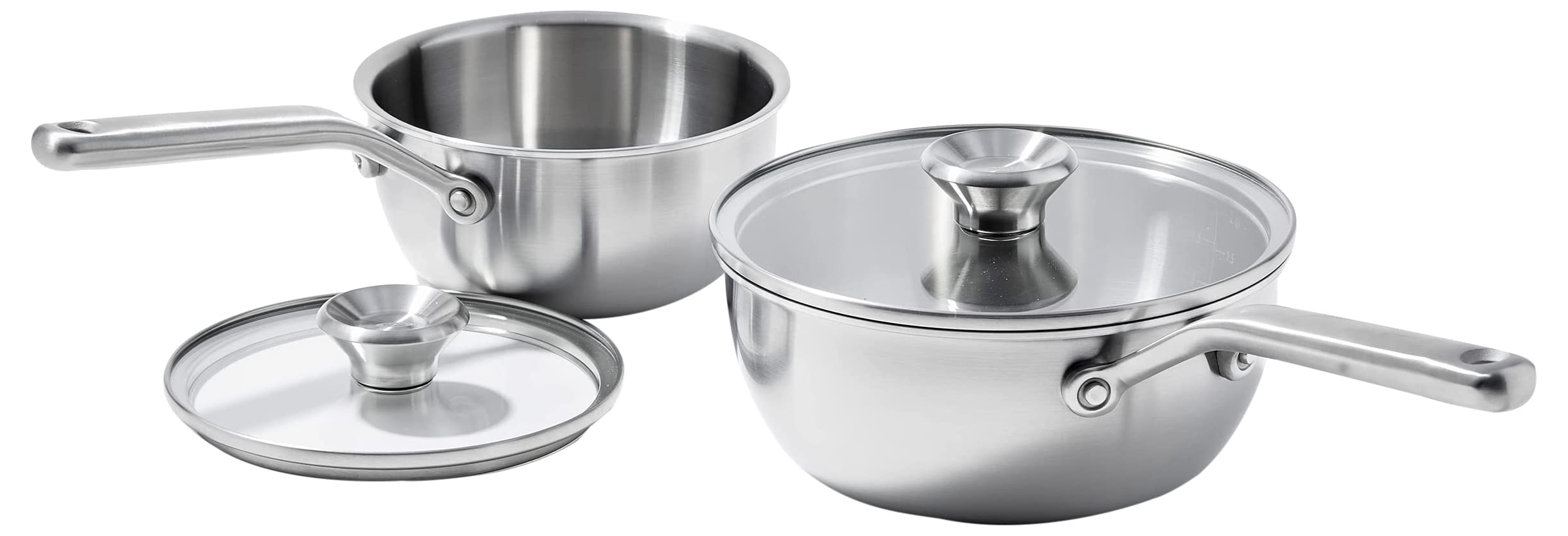 OXO Mira Tri-Ply Stainless Steel Cookware Set - 1.5QT & 3.57QT Chef Pans with Lids | PFAS-Free, Multi-Clad, Induction Compatible, Dishwasher & Oven Safe (Silver) | Perfect for Sautéing, Simmering & Everyday Cooking