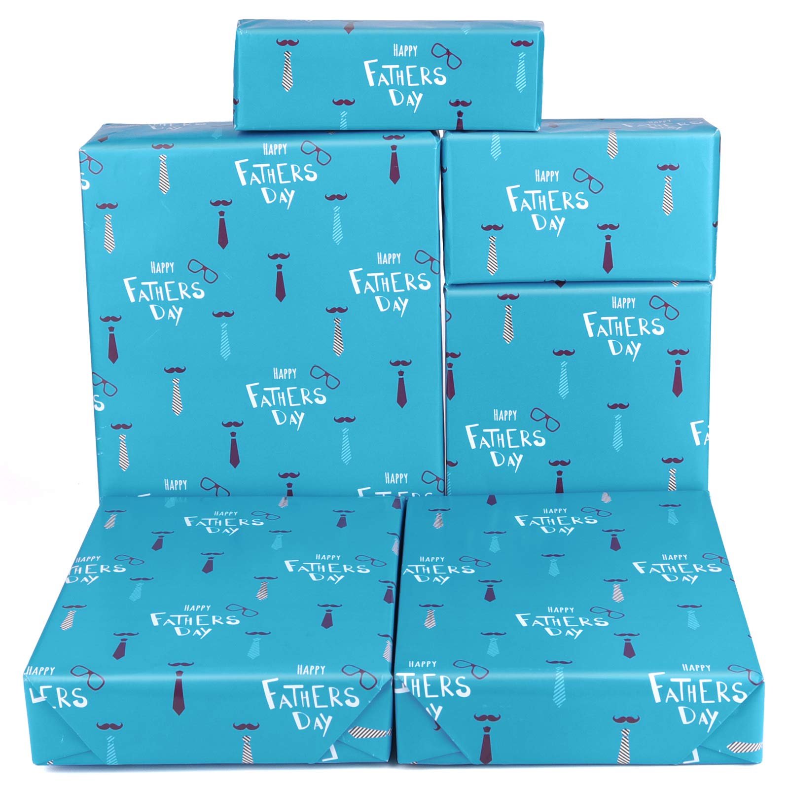 Premium PLULON 6-Sheet Gift Wrapping Paper Set - Blue Birthday, Father's Day, Valentine's & Anniversary Wrapping Paper for Men (19.3