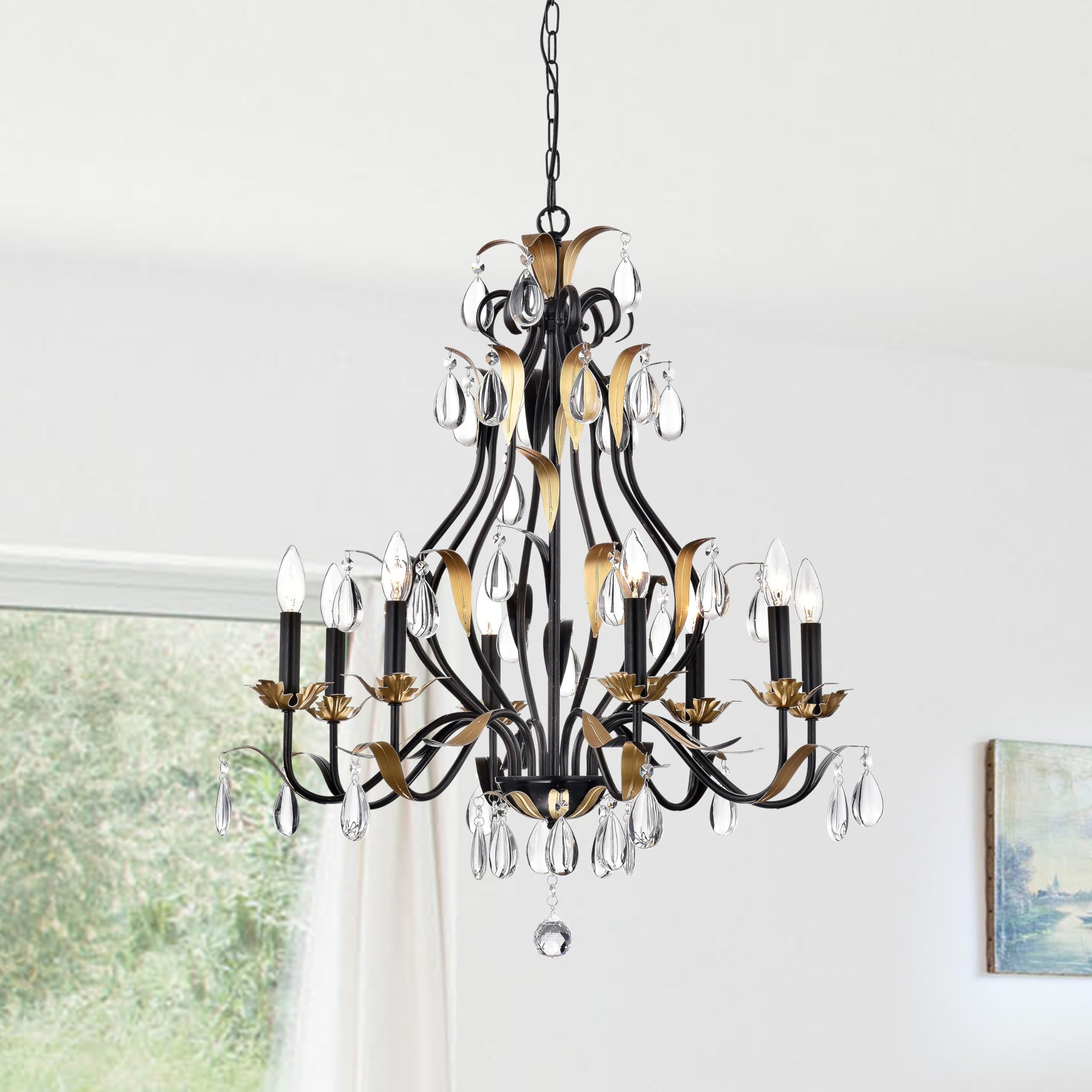 Adhafera 8-Light Crystal Candle Chandelier - Elegant Dining Room Lighting Fixture for Home Decor | Perfect for Dining Room, Living Room & Bedroom