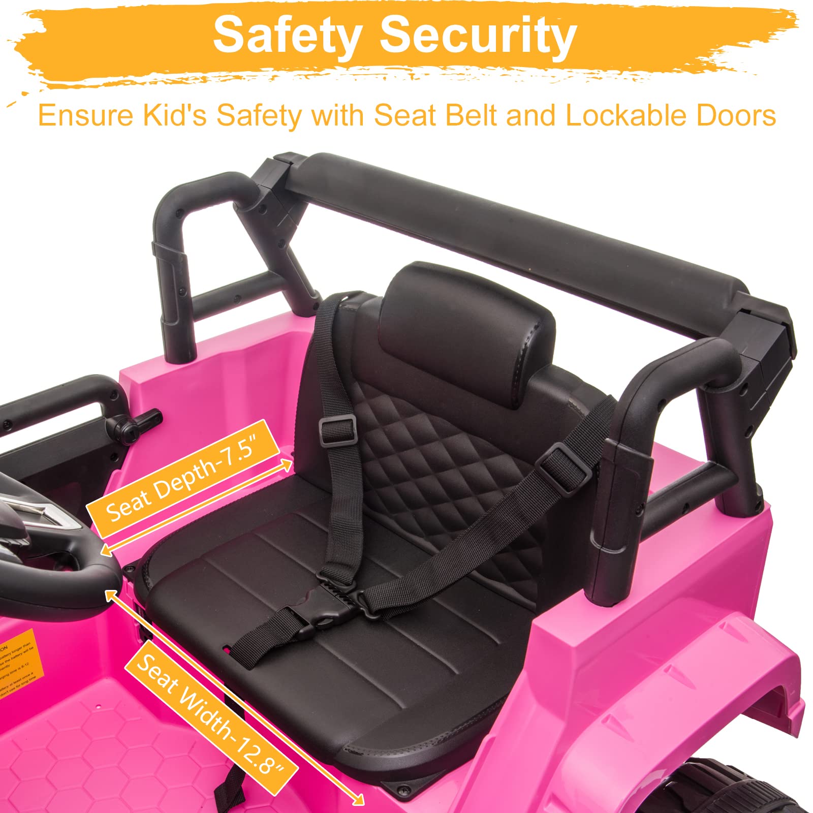 **12V Kids Ride On Truck with 2.4G Remote Control - Electric Ride-On Car for Ages 3-5 | 3 Speed Modes, Spring Suspension, LED Lights, Horn, Music Player & Seat Belts - Pink | Perfect for Indoor & Outdoor Play, Birthday Gifts & Toddler Fun**