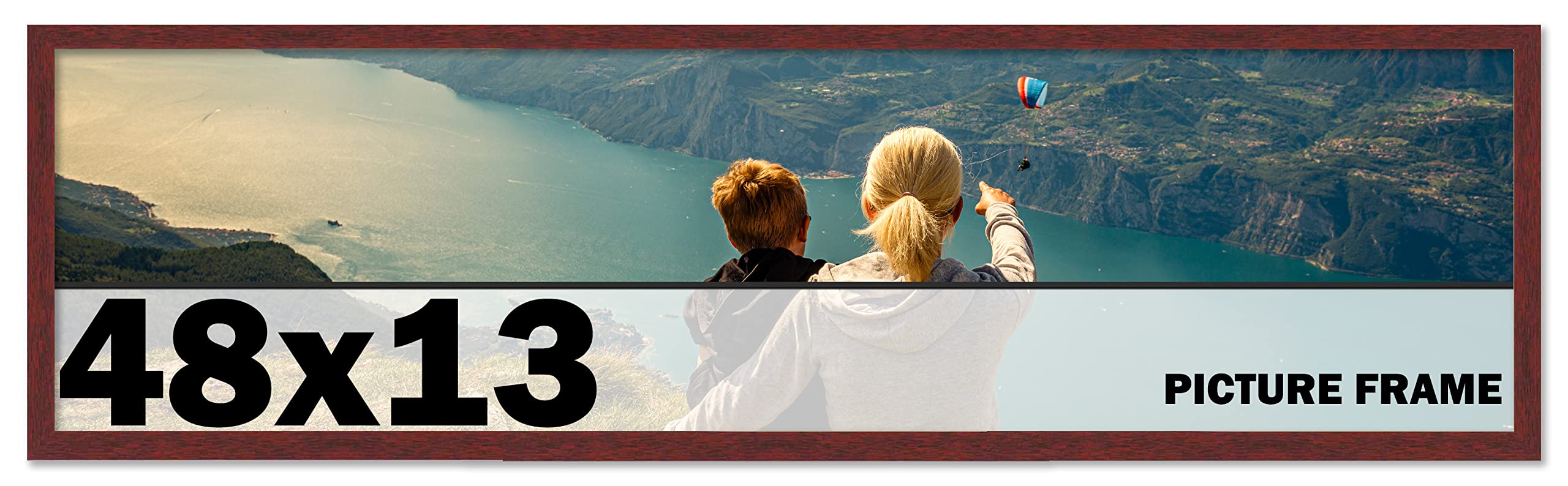 CountryArtHouse 48x13 Inch Solid Mahogany Wood Picture Frame - Premium Brown Wooden Photo Frame Kit with UV Acrylic Plexiglass, Acid-Free Foam Backing & Hanging Hardware - Perfect for Wall Art, Family Photos, and Home Decor Display