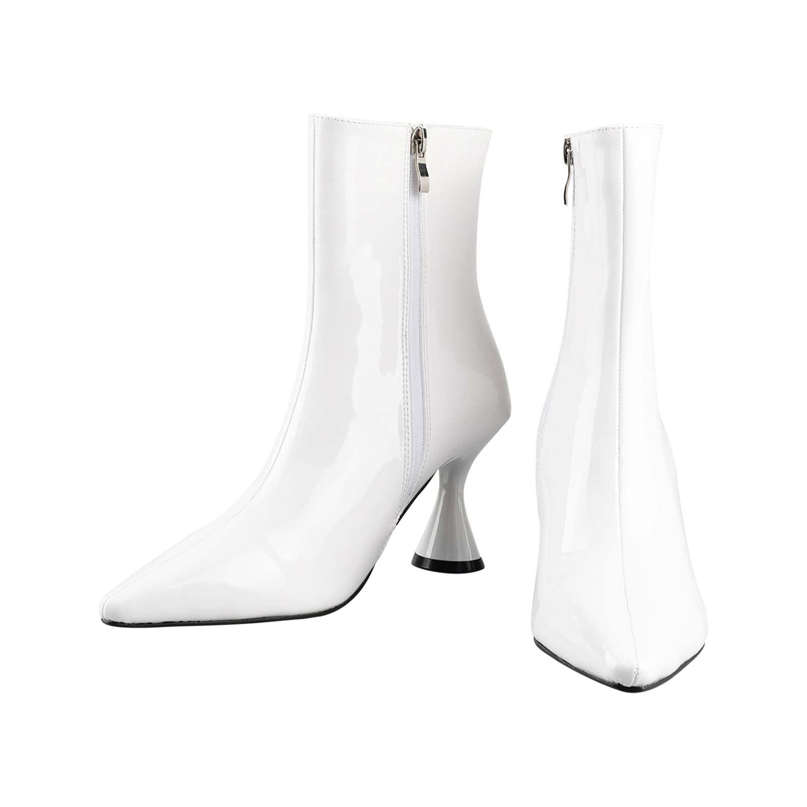 FFENYAN Women's 2021 Fashion Candy-Colored Pointed Toe Ankle Boots with Side Zipper - High Heel Short Tube Boots for Casual Outfits, Office Wear & Party Occasions