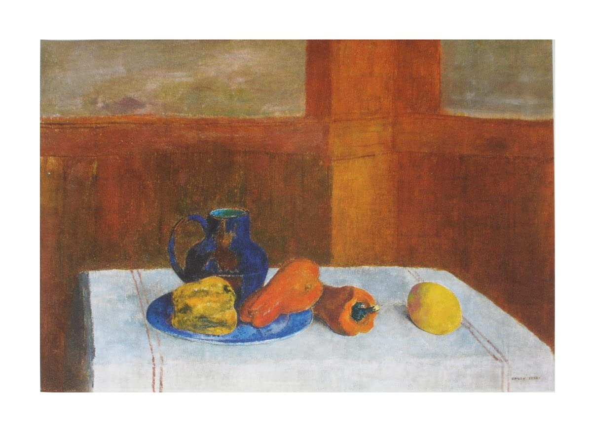 Still Life with Peppers and Pitcher by Odilon Redon - 18.75x27.25 Inch Art Print Poster - Vintage French Still Life Painting Reproduction for Home Decor, Office & Gallery Wall Art