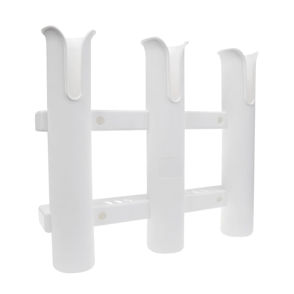 3-Tube Fishing Rod Holder Rack with Screws - Boat, Deep Sea & Trolling Rod Storage Organizer (White) | Perfect for Marine, Kayak & Garage Fishing Gear Organization