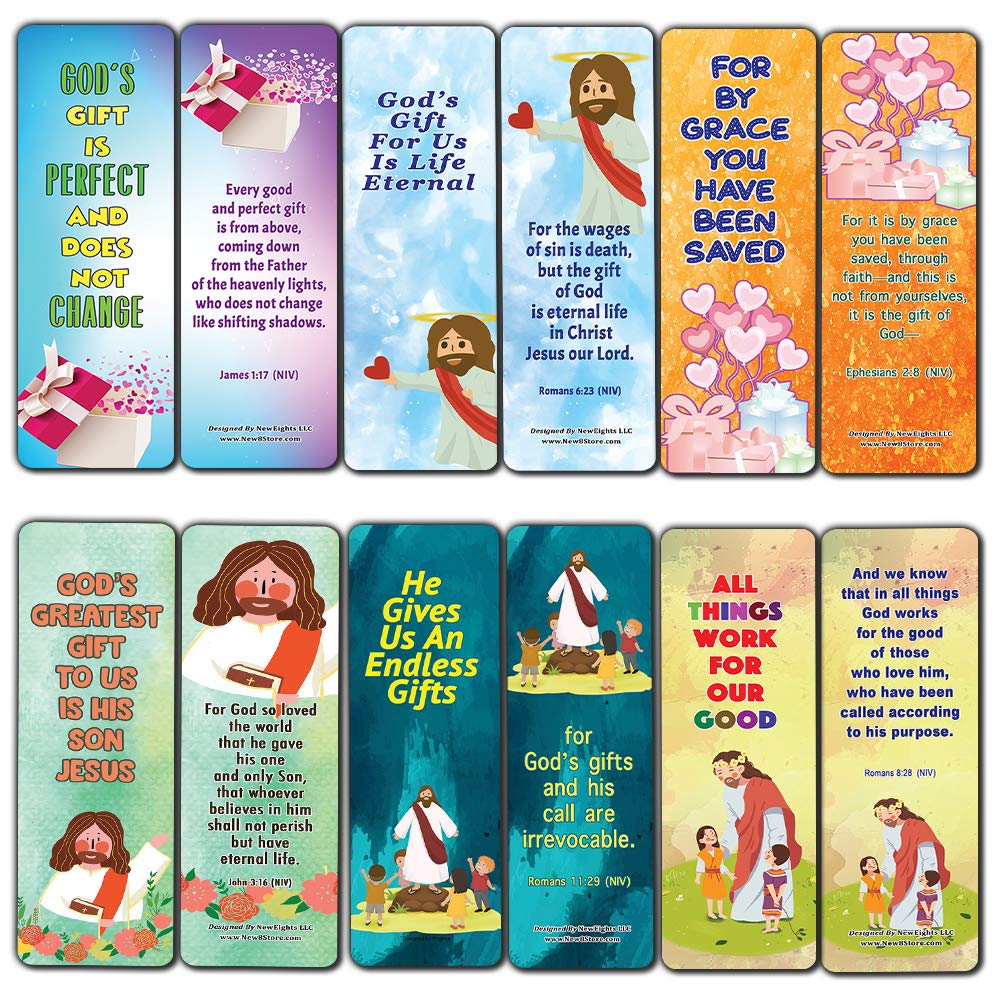 Bible Verse Bookmarks - 12-Pack Christian Gifts for Kids, Stocking Stuffers & Birthdays