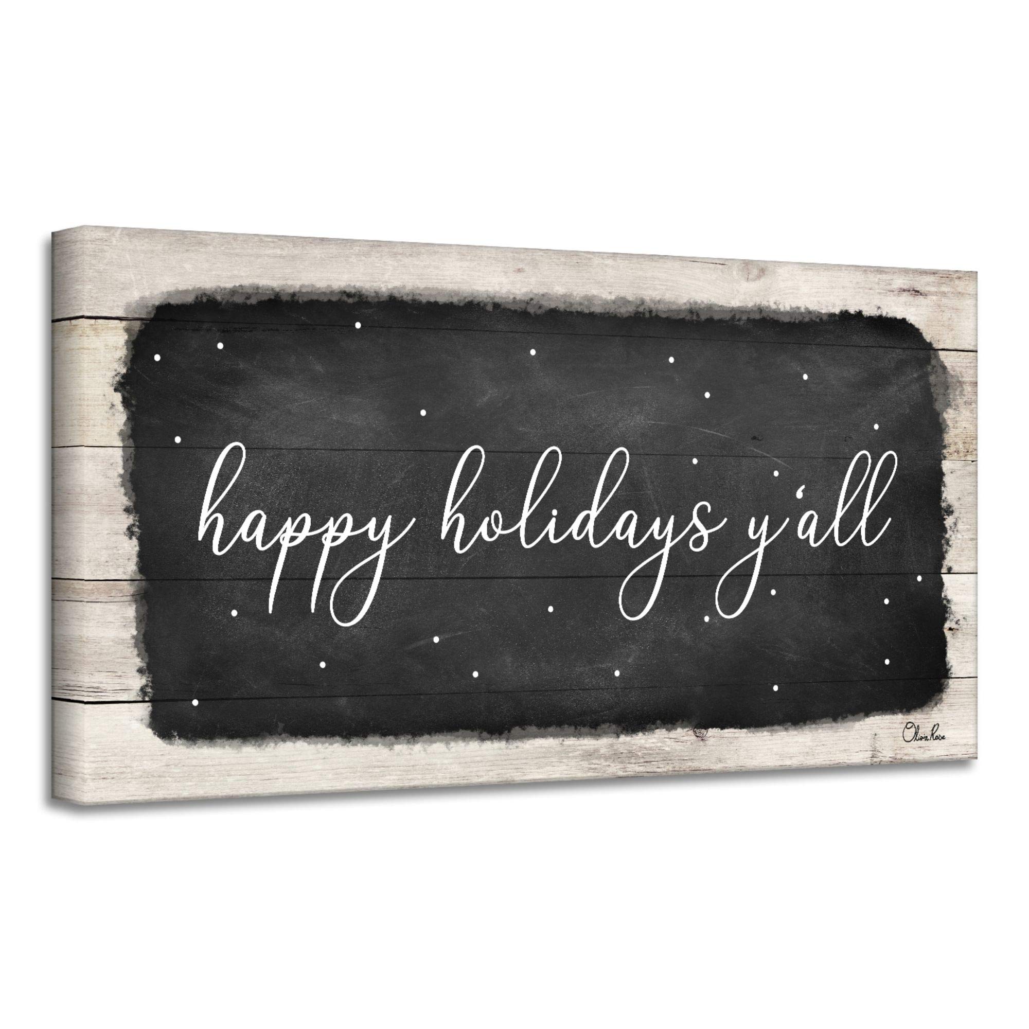 Happy Holidays Y'all Black and White Canvas Wall Art - 18x36 Inch Christmas Home Decor - Perfect for Living Room, Bedroom & Holiday Party Decoration