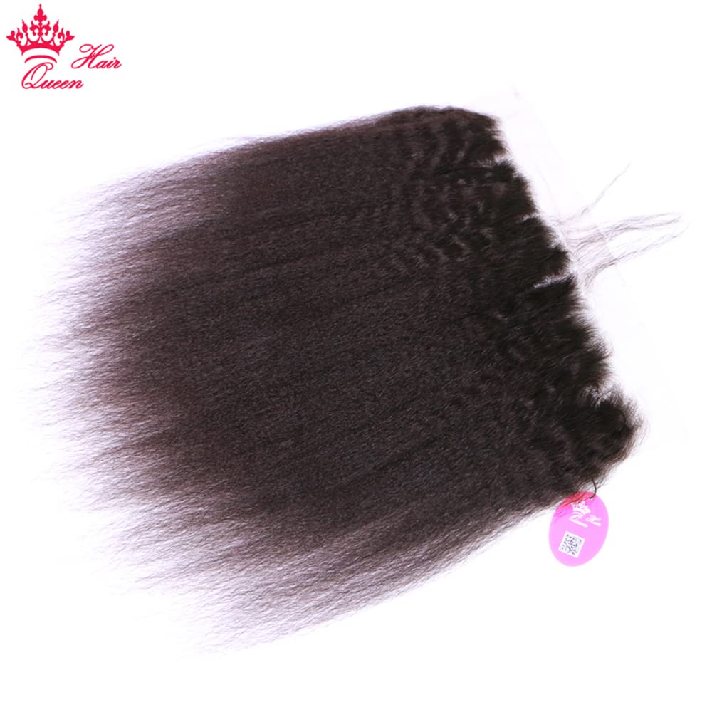 Pre-Plucked Brazilian Kinky Straight Lace Frontal Closure with Baby Hair | 12 Inch Virgin Human Yaki Straight Hair | Natural Hair Extensions for Women | Perfect for Protective Styles, Weaves & Everyday Glam
