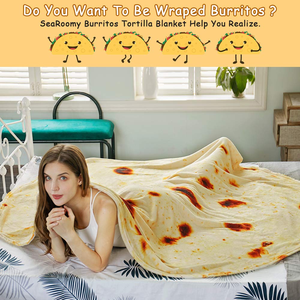 SeaRoomy Giant 47-inch Soft Tortilla Throw Blanket - Funny Novelty Round Wrap Blanket for Kids & Adults (Yellow) | Perfect for Movie Nights, Camping & Cozy Home Decor