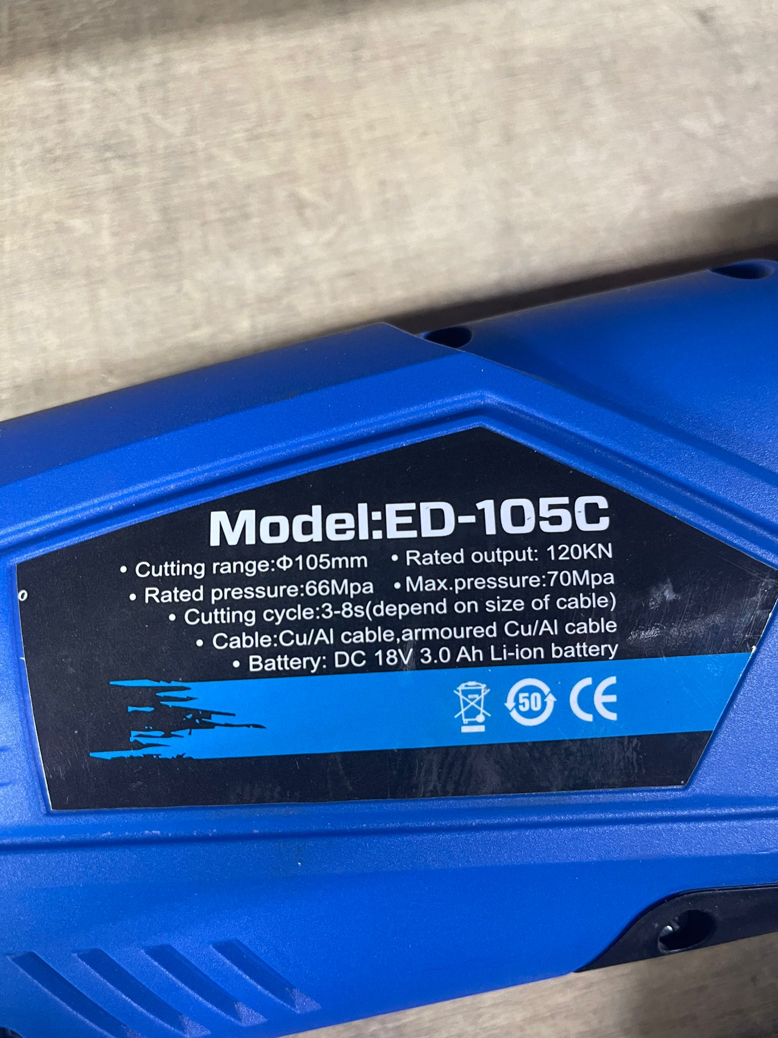 Aiko 18V 5.0Ah Cordless Hydraulic Cable Cutter Tool - 105mm Cutting Capacity | Model ED 105C | Perfect for Electrical Work, Construction & Industrial Applications