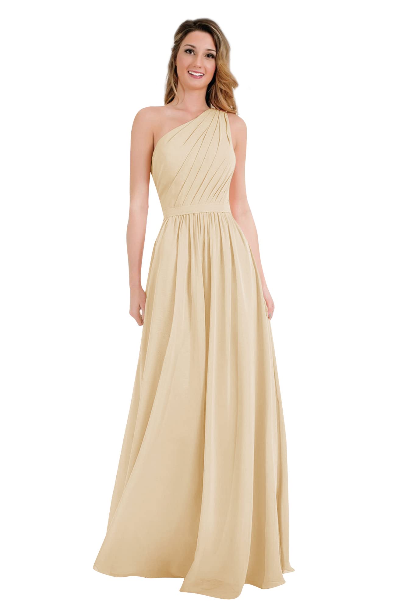 Elegant One Shoulder Bridesmaid Dress with Pockets - A-Line Pleated Chiffon Formal Gown for Weddings, Parties & Special Occasions