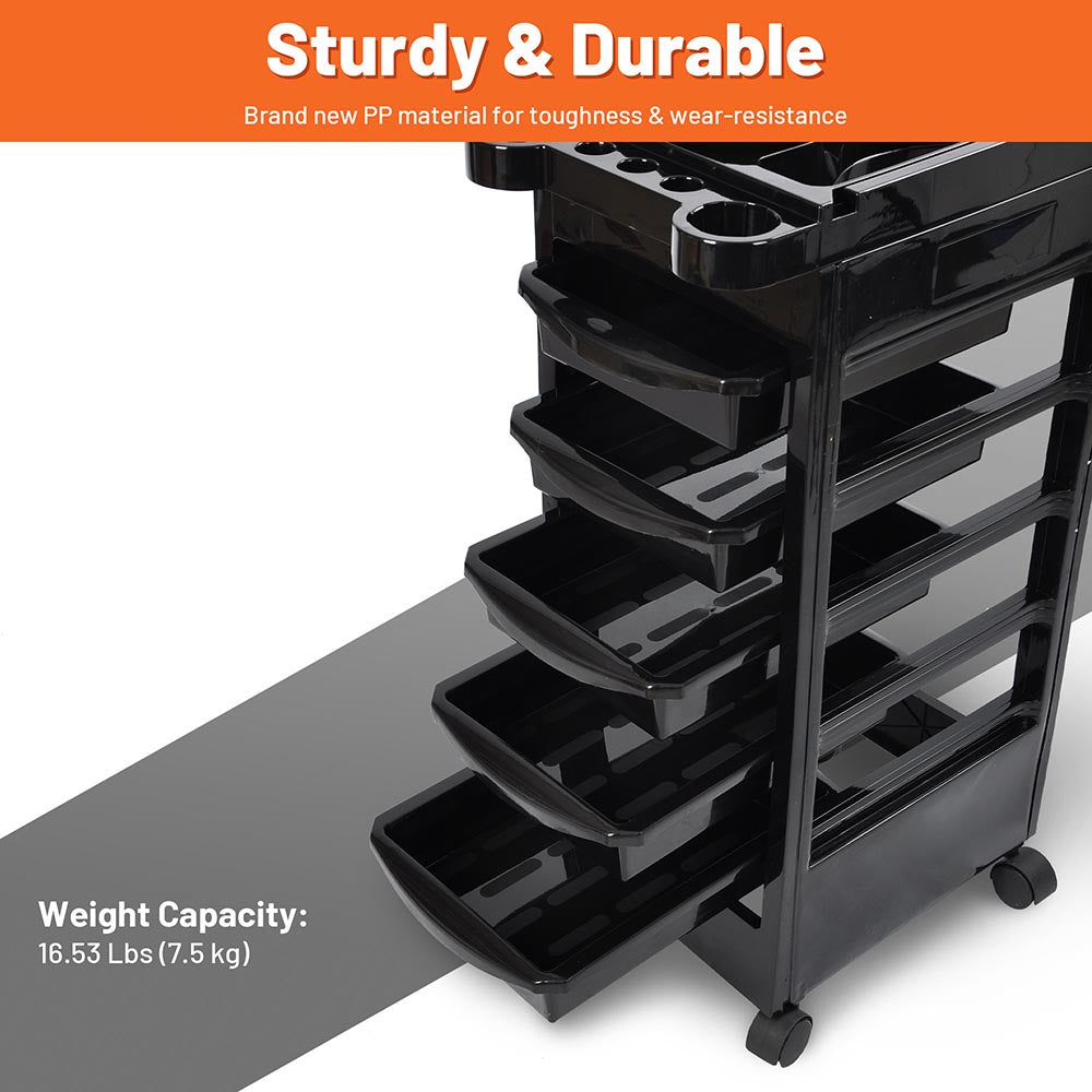 5-Drawer Rolling Hair Salon Cart with Color Tray - Mobile Styling Station for Salon Professionals | Perfect for Hair Color Mixing, Styling Tools Organization & Salon Mobility