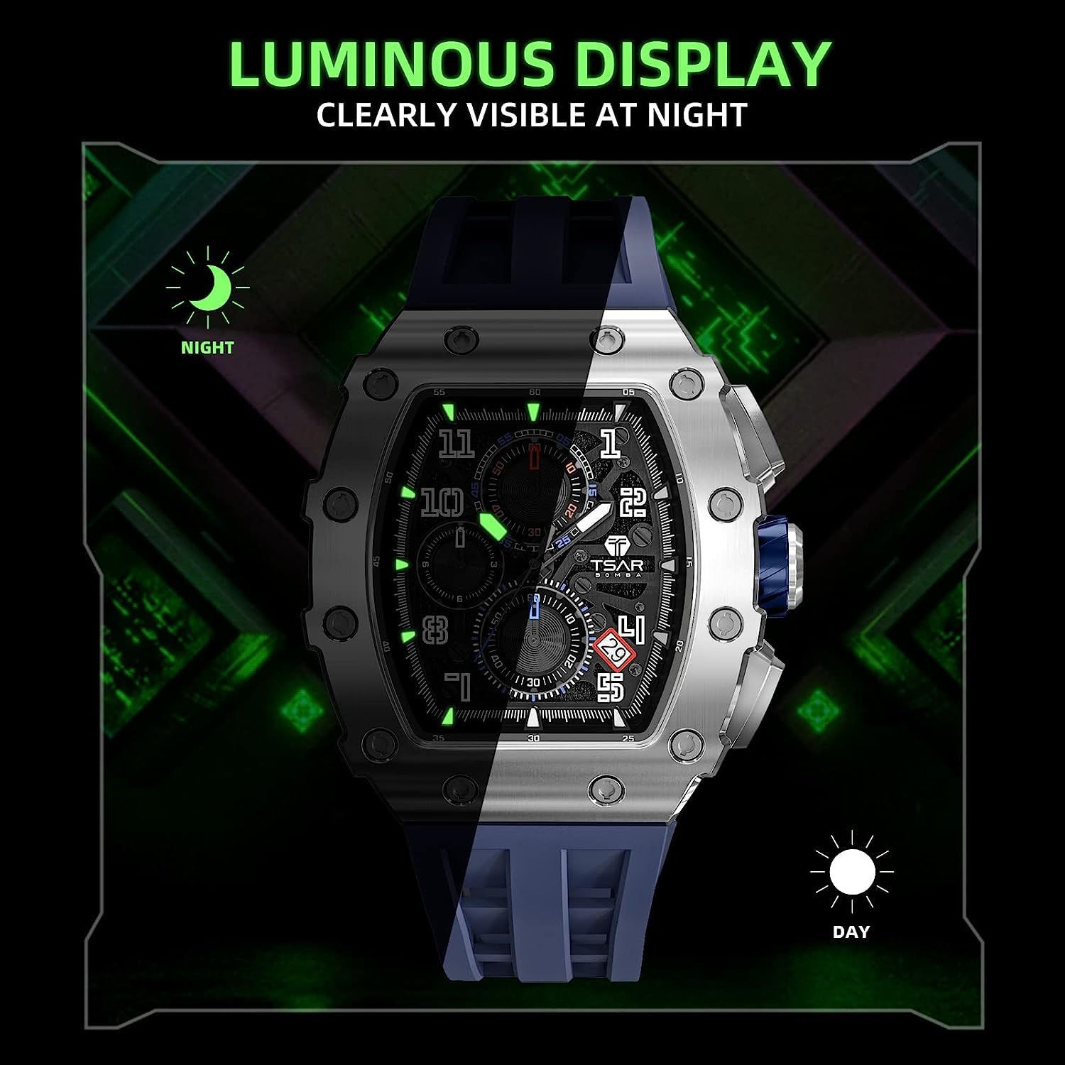 Luxury Men's Chronograph Watch - 50M Waterproof, Luminous, Date Display, Japanese Quartz Movement, Sapphire Crystal, Silicone Strap - Fashion Sport Watch for Men | Perfect for Business, Casual Wear & Outdoor Activities | Great Gift for Birthdays, Anniversaries & Special Occasions