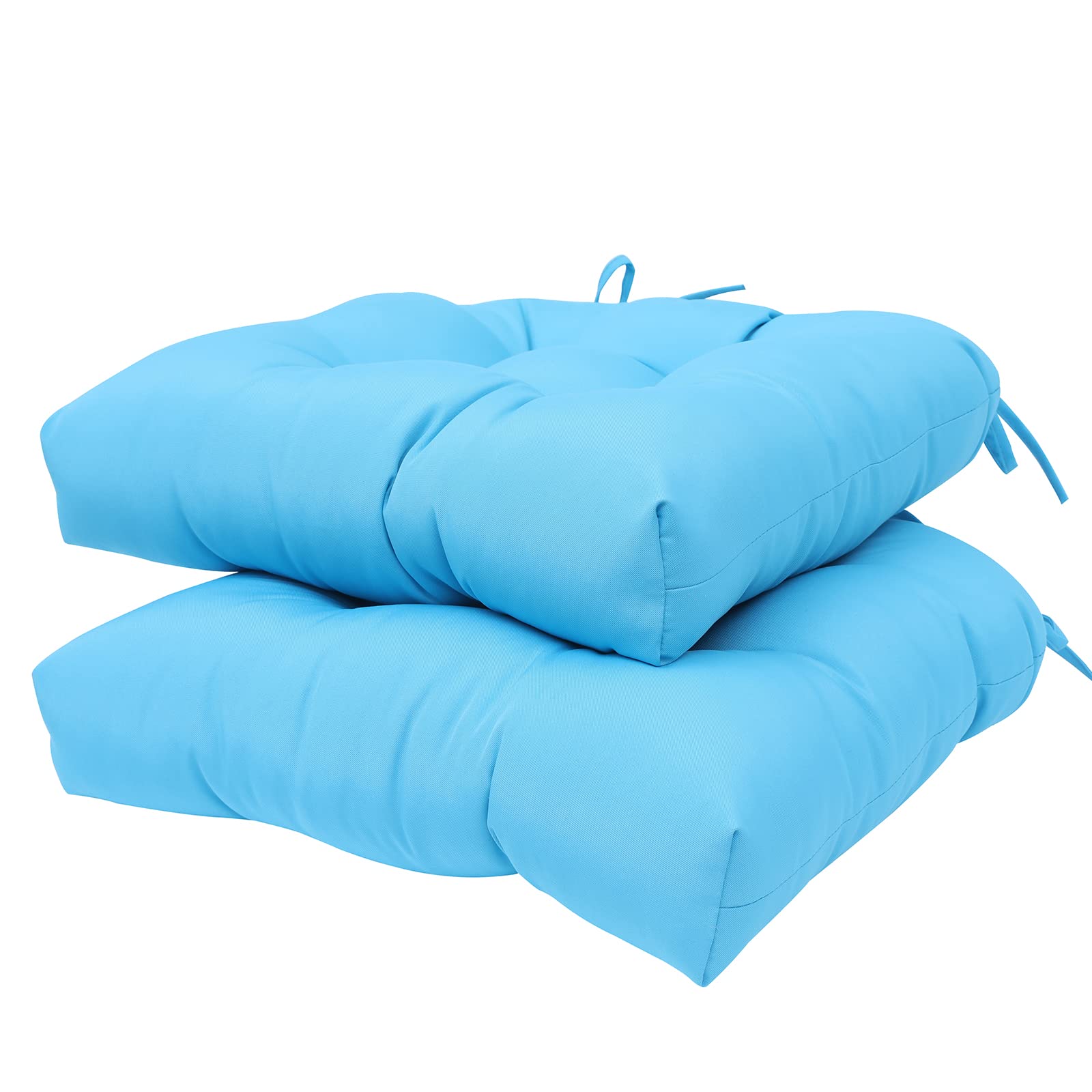 RACLVAY 17x17 Inch Outdoor Chair Cushions - Thick Waterproof Patio Seat Cushions with Non-Slip Ties, Plush Elastic Filling for Ultimate Comfort (Set of 2, Blue) - Perfect for Garden, Poolside, Deck, and Patio Furniture