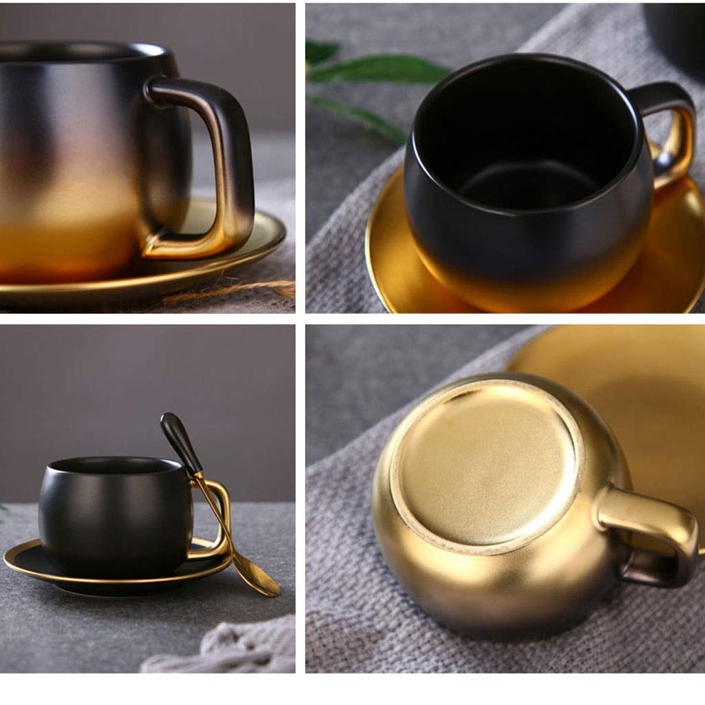 Creative Gradient Ceramic Coffee Mug with Gold Accents - Rough Surface Cup & Saucer Set for English Afternoon Tea, Latte, and Espresso - Perfect for Home, Office, and Cafe Use (Color: A)