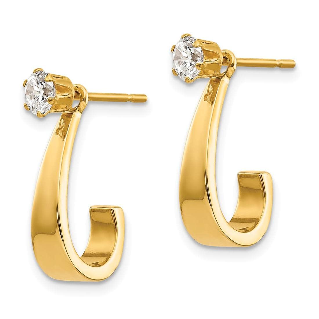 14K Yellow Gold J Hoop Earrings with CZ Stud Earring Jackets - Elegant Dangle Earrings for Women, Perfect for Parties, Weddings & Everyday Wear