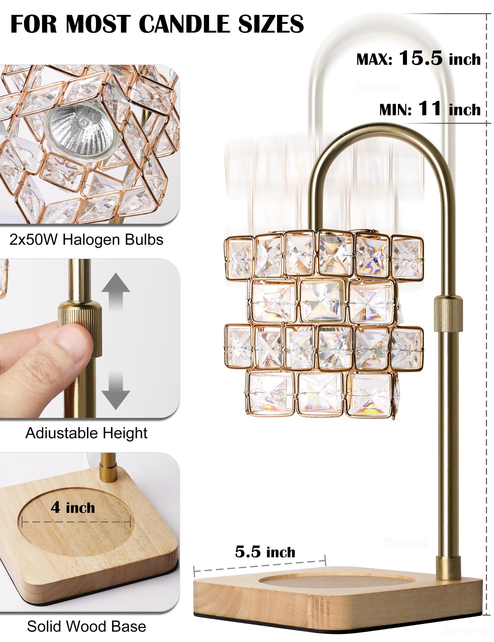 Adjustable Height Electric Candle Warmer Lamp with Dimmer & Timer - Diamond Texture Lampshade Wax Melter for Jar Candles (Includes 2 Bulbs) - Perfect for Home Decor, Bedroom Ambiance & Aromatherapy