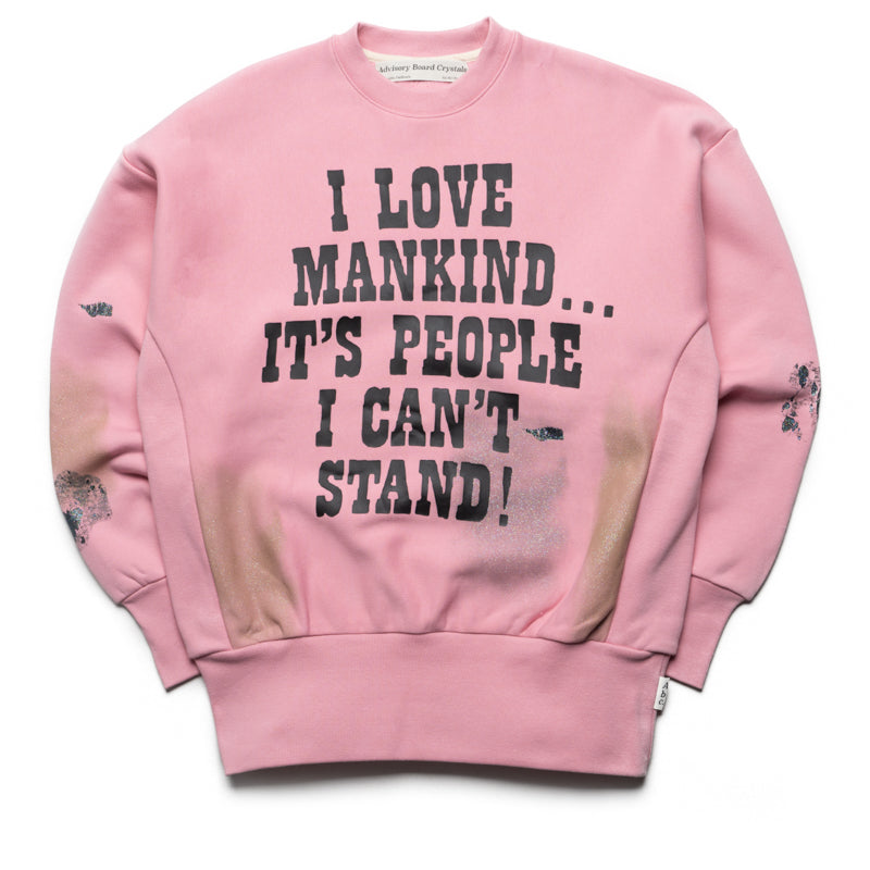 I Love Mankind But... Sweatshirt | Advisory Board Crystals | Pink Unisex Pullover | Comfortable Casual Wear for Street Style & Everyday Outfits