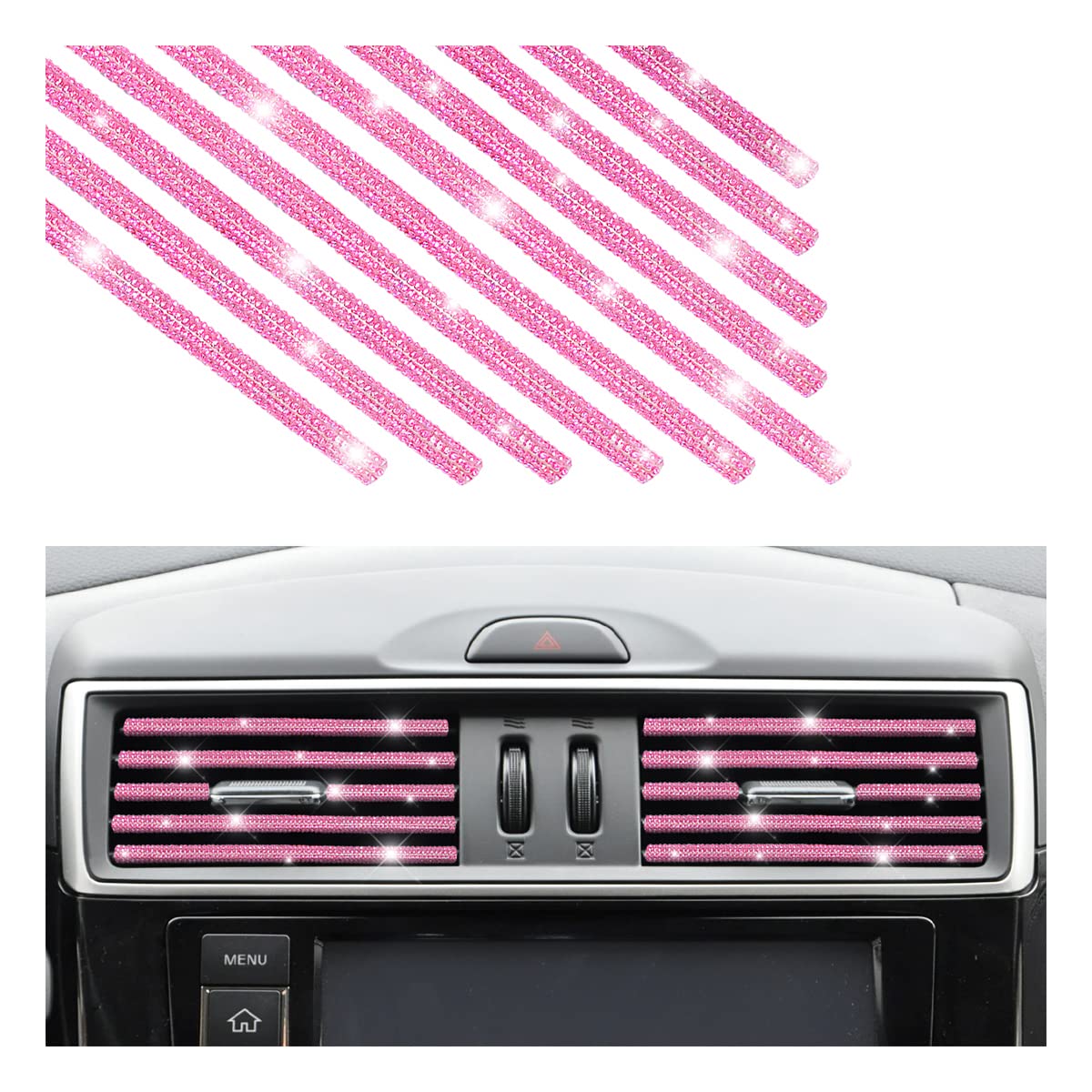 10-Piece Rhinestone Car Air Vent Trim Decorations - Universal Bendable Bling AC Outlet Covers for Interior Accessories (Pink) | Perfect for Car Interior Customization & Stylish Vehicle Upgrades