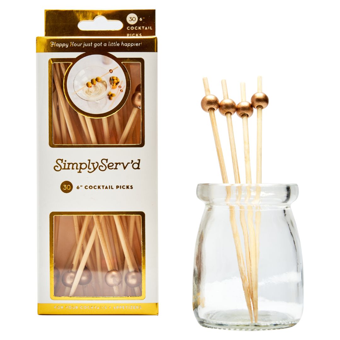 Premium 6 Inch Gold Wooden Party Picks - 30 Pack Elegant Gift Box for Weddings, Birthdays & Special Events